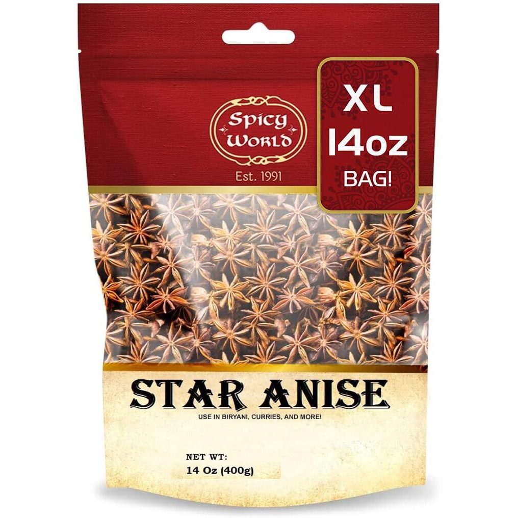 Spicy World Star Anise 14 Oz Bulk Bag | Premium Quality Whole Pods | Chinese Star Anise Pods - Perfect For Flavorful Dishes | Great For Baking & Tea