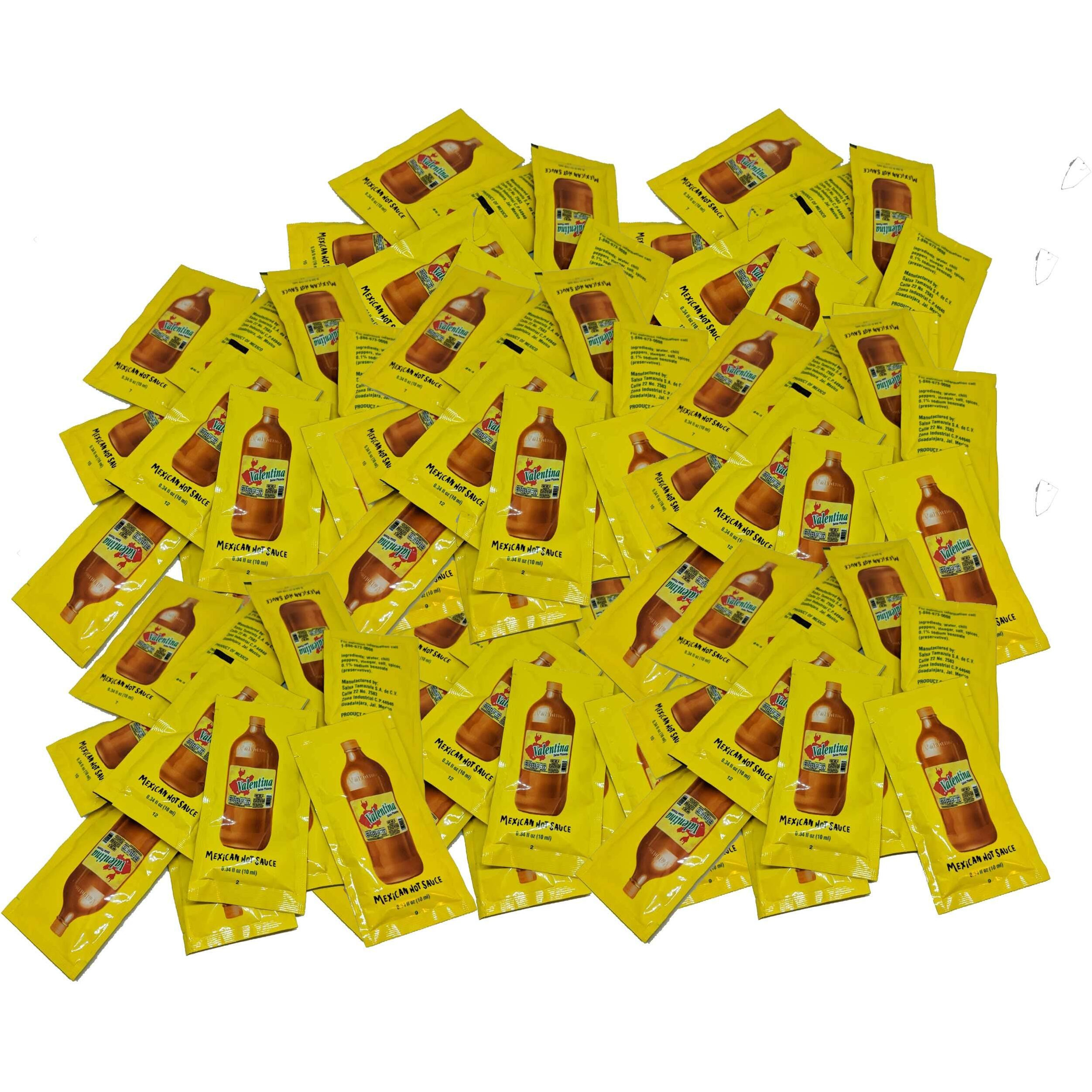 "&quotValentina Mexican Hot Sauce Picante Salsa Seasoning Salt Spice Mix Made From Chili Peppers Perfect For Chips Fast Foods Lunch Snacks Or More 100 Packets Of 0.3 Oz. (8 Grams) ""