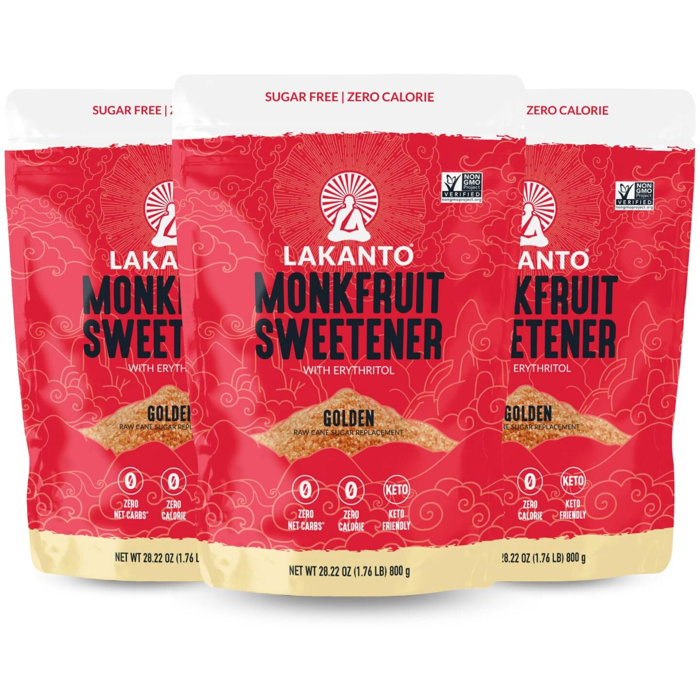 Lakanto Golden Monk Fruit Sweetener With Erythritol, Raw Cane Sugar Substitute, Monk Fruit Extract, Brown Sugar Replacement For Baking, Coffee & Tea, Gluten Free, Low Carb, Non Gmo, Keto, 1.8 Lb, 3 Pk