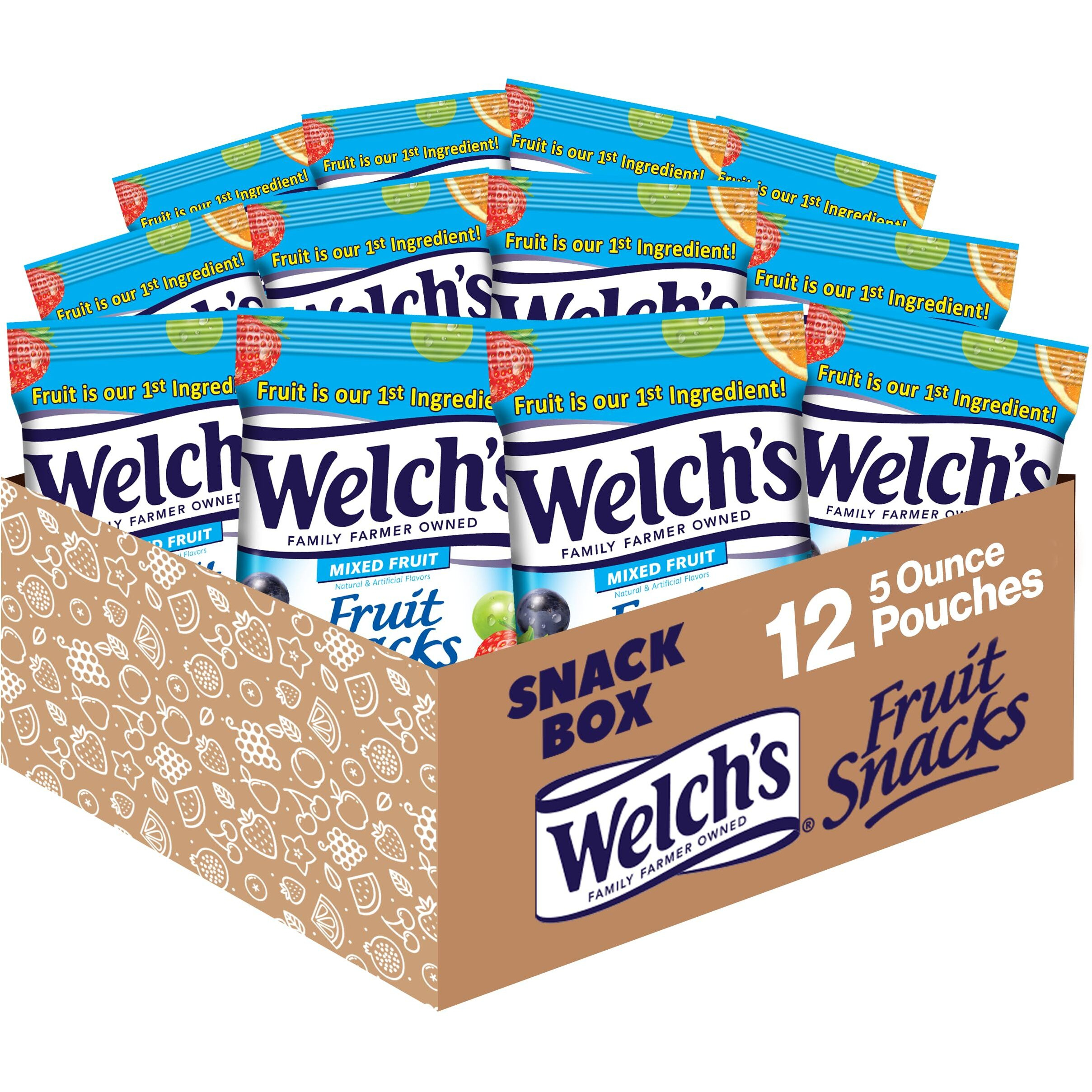 Welch's Fruit Snacks, Mixed Fruit, Gluten Free, 5 Oz Bags (Pack Of 12)