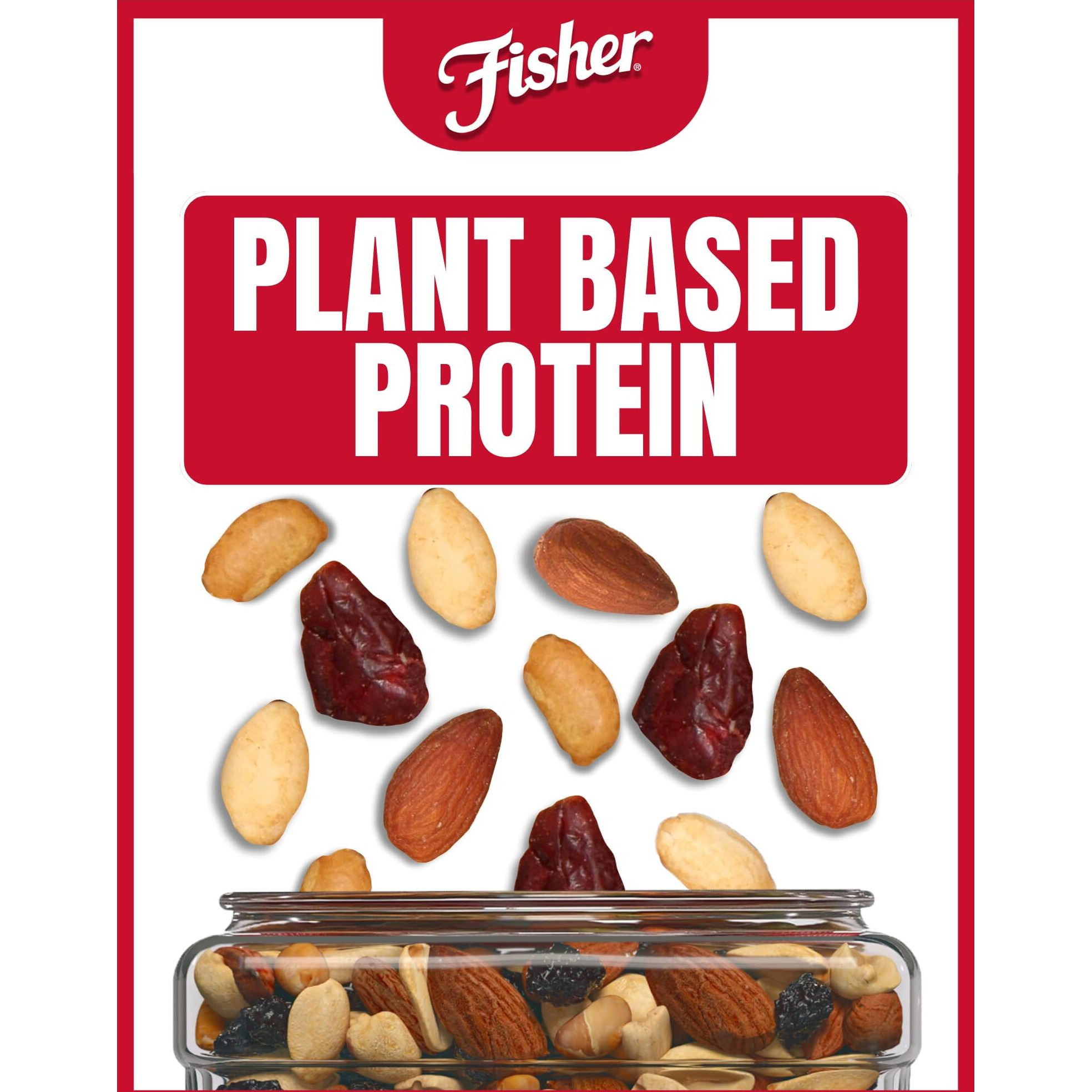 Fisher Snack Hunger Fighter Trail Mix, 38 Ounces, Peanuts, Almonds, Dried Sweetened Cranberries, Soy Nuts