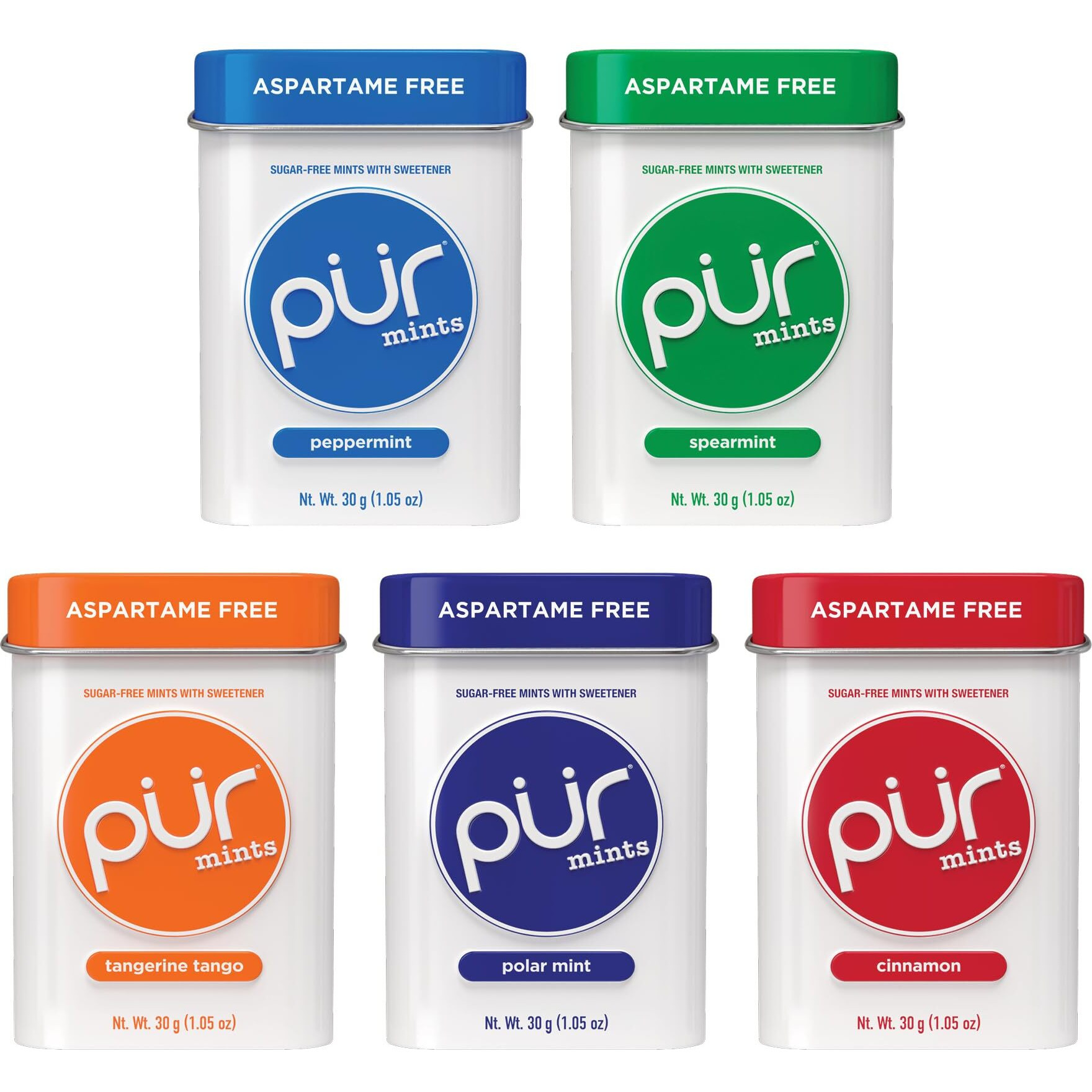 Pur Mints | Aspartame Free Mints | Made With Xylitol | Sugar Free, Vegan, Gluten Free & Keto Friendly | Natural Flavored Mints, Variety Pack, 30 Pieces (Pack Of 5)