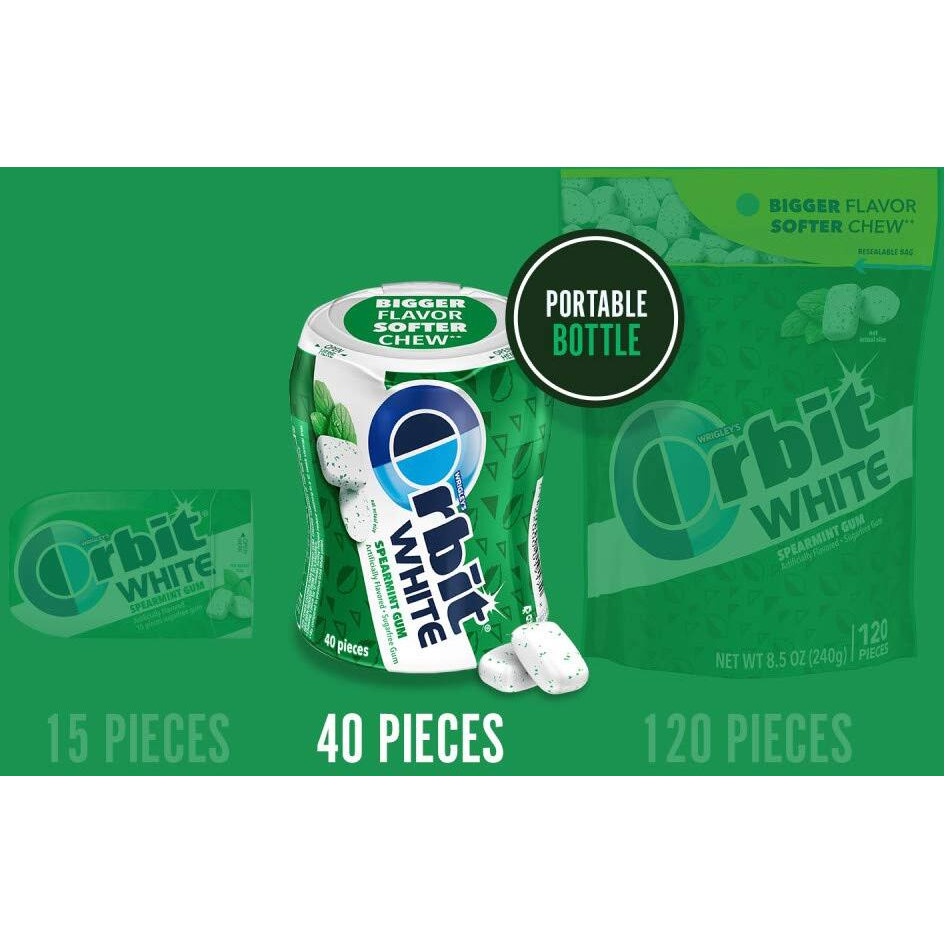 Orbit White Spearmint Sugarfree Gum, 40 Piece Bottle