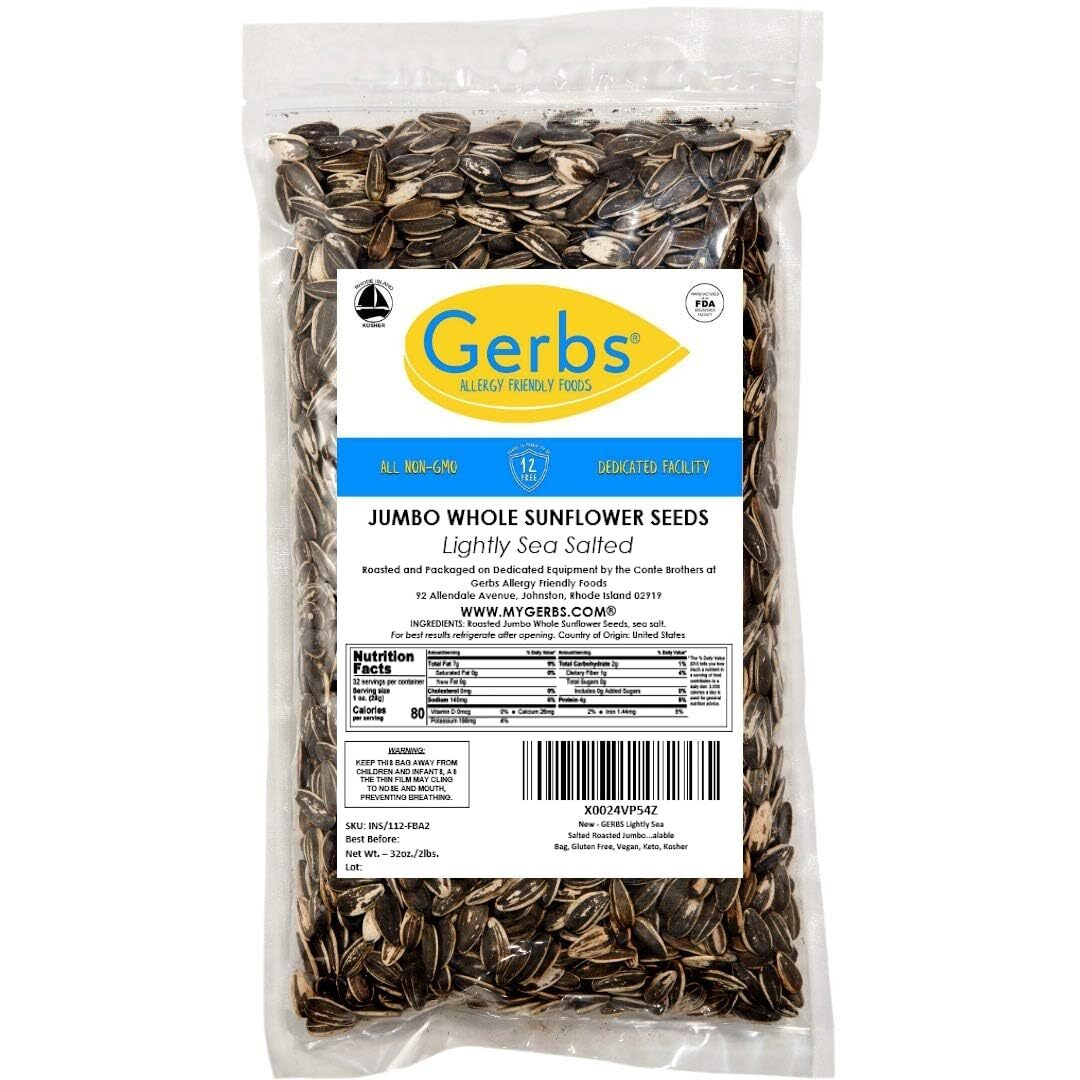 Jumbo Lightly Sea Salted Sunflower Seeds By Gerbs - 2 Lbs. - Top 14 Food Allergen Free & Non Gmo - Vegan, Keto Safe, Kosher - Grown In Usa