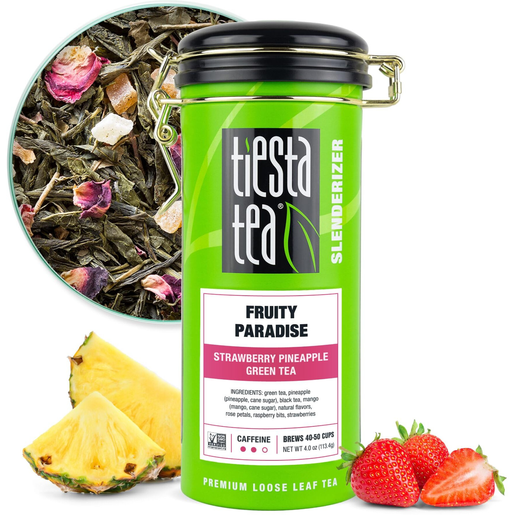 Tiesta Tea - Fruity Paradise, Strawberry Pineapple Green Tea, Premium Loose Leaf Tea Blend, Medium Caffeinated Green Tea, 50 Cups - 4Oz Refillable Tin