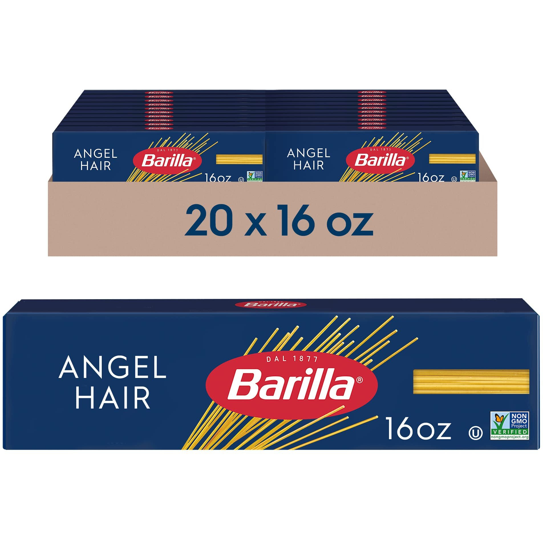 Barilla Angel Hair Pasta, 16 Oz. Box (Pack Of 20) - Non-Gmo Pasta Made With Durum Wheat Semolina - Kosher Certified Pasta