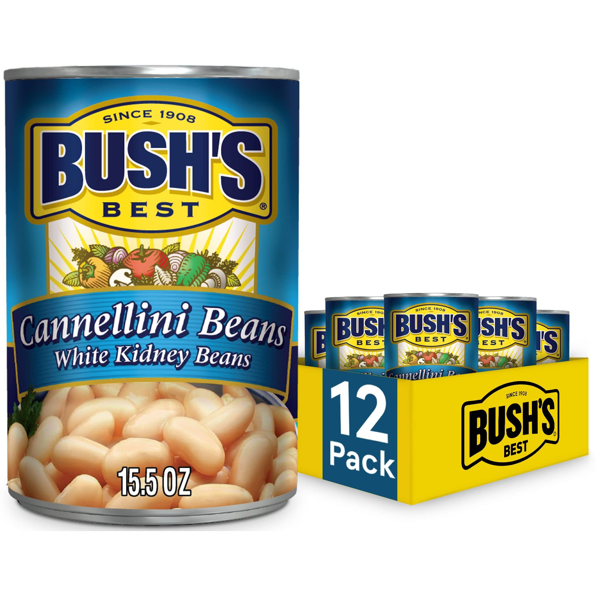Bush's Best 15.5 Oz Canned Cannellini Beans, Source Of Plant Based Protein And Fiber, Low Fat, Gluten Free, (Pack Of 12)