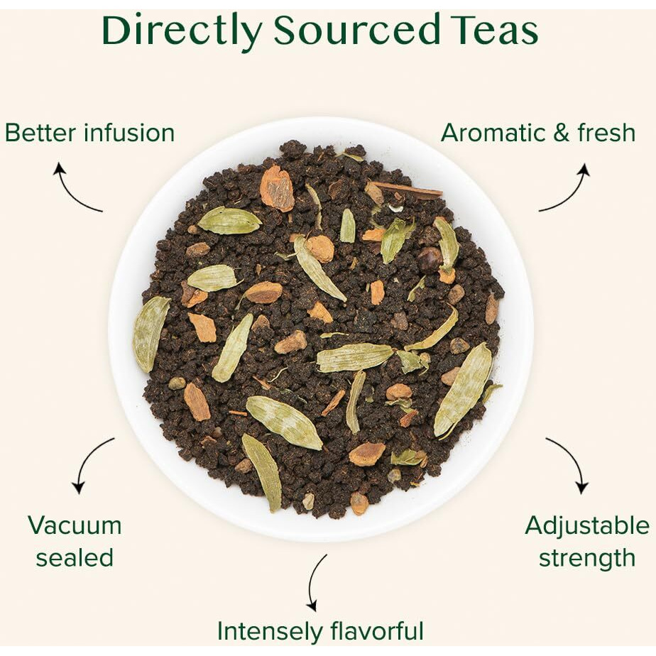 Vahdam, Double Spice Masala Chai Tea (100 Cups, 7Oz) Strong, Robust & Spicy - Pure Ingredients -Blend Of Black Tea, Cardamom, Cinnamon, Cloves & Black Pepper - Brew Chai Latte
