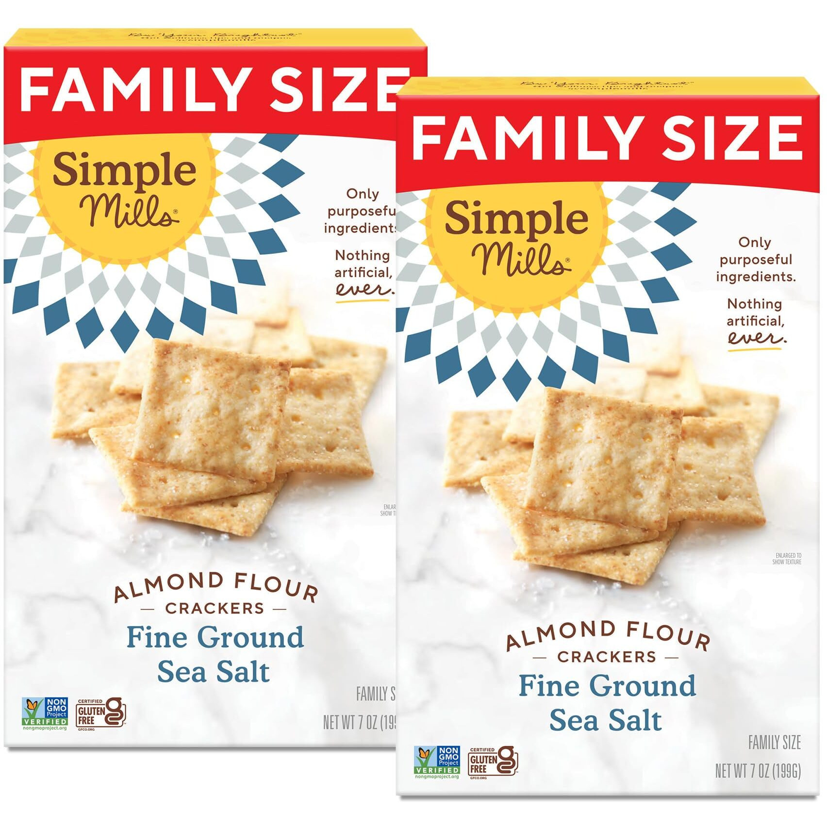Simple Mills Almond Flour Crackers, Family Size, Fine Ground Sea Salt - Gluten Free, Vegan, Healthy Snacks, 7 Ounce (Pack Of 2)