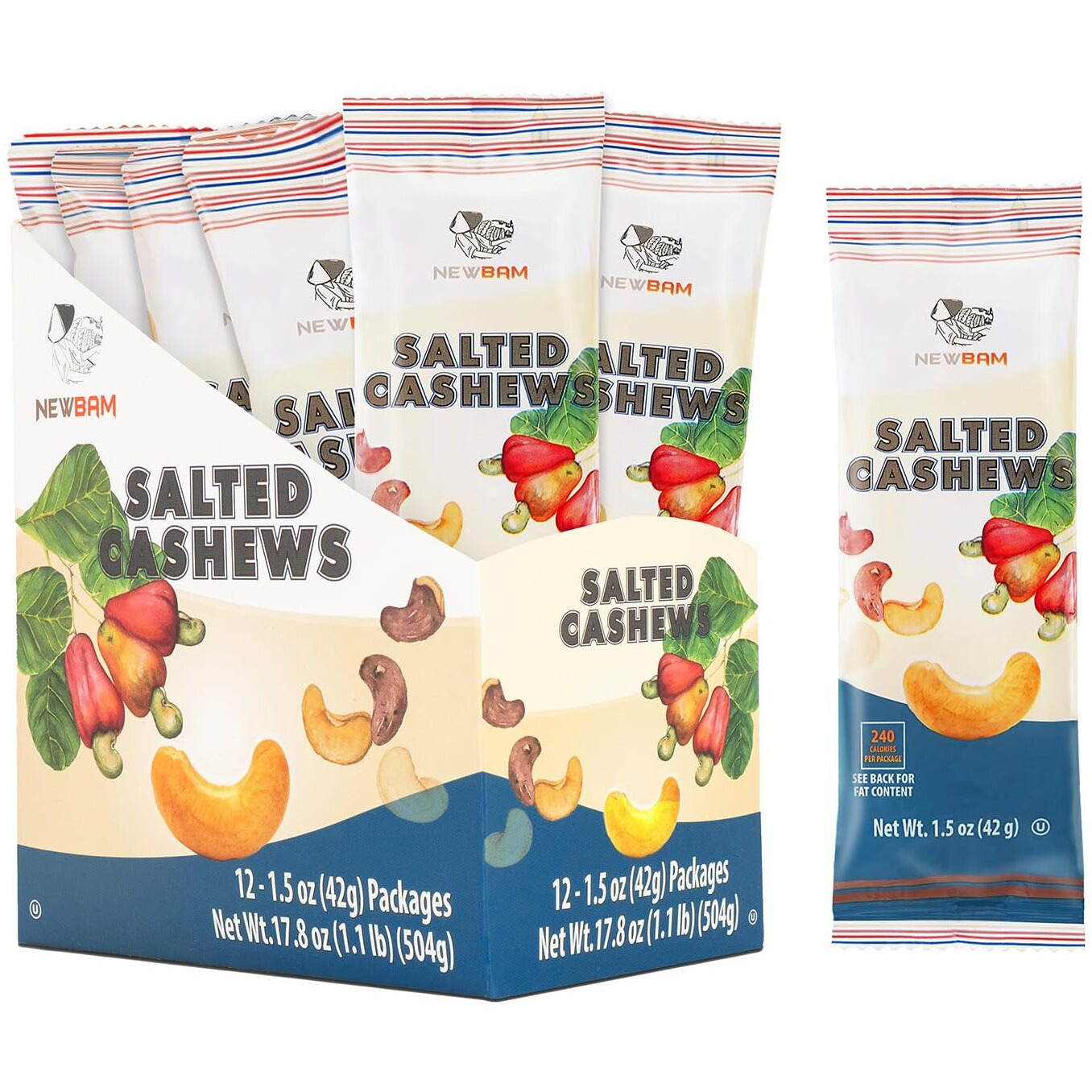 Newbam Lightly Salted Cashews Snack - 12 Nuts Individual Packs (1.5Oz Each) - Keto, Vegan, Gluten-Free, High Protein, Ready-To-Eat, Healthy Office Or Party Snack For Adults