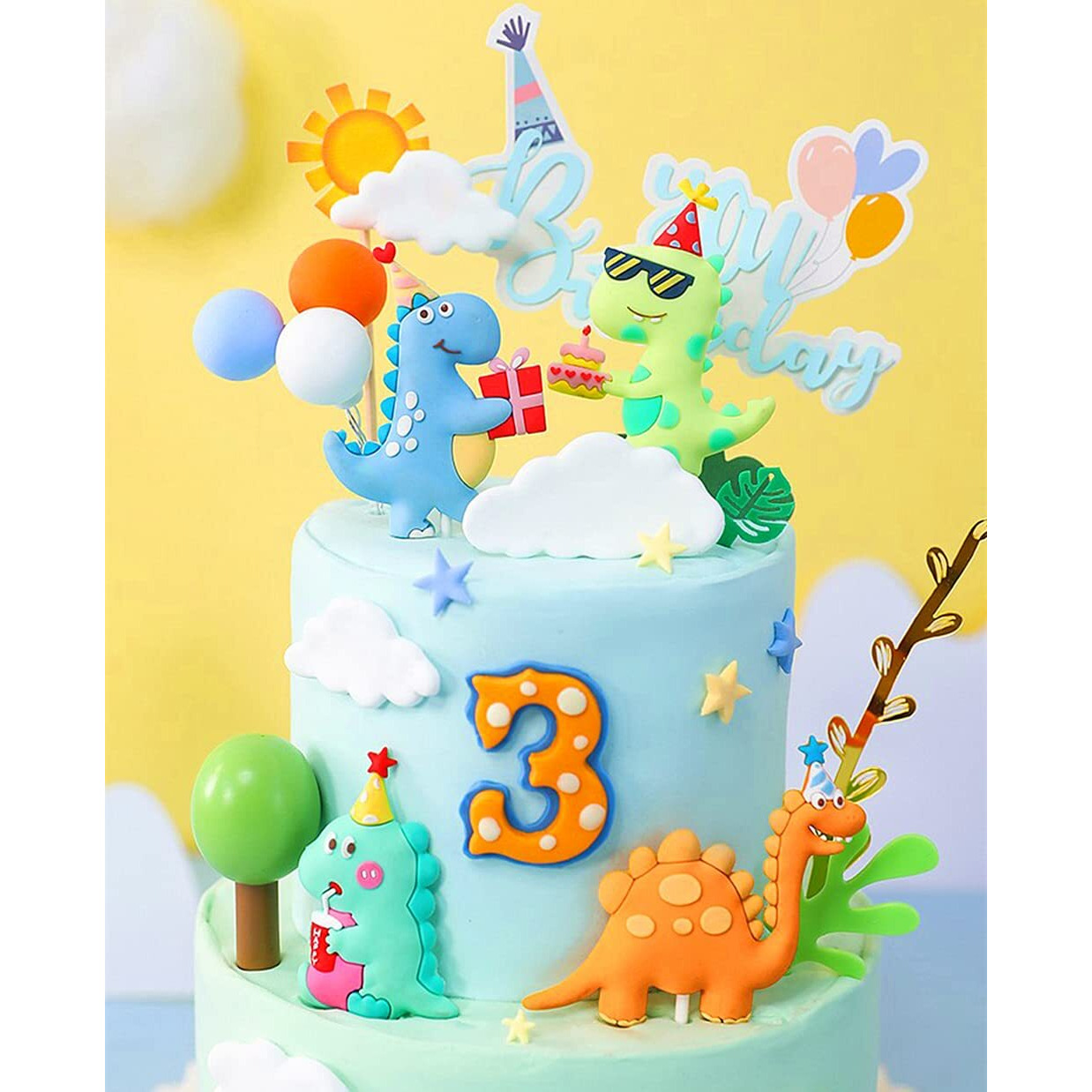 Gallarato 6 Pcs Little Dino Birthday Cake Decoration Dinosaur Cake Decoration Little Dinosaur Birthday Party Supplies Dinosaur Party Favors Three Rex Cake Decoration Three Rex Party Supplies