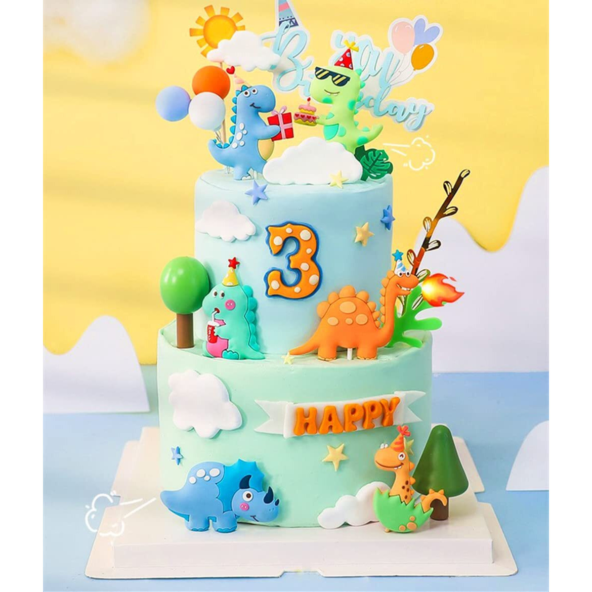 Gallarato 6 Pcs Little Dino Birthday Cake Decoration Dinosaur Cake Decoration Little Dinosaur Birthday Party Supplies Dinosaur Party Favors Three Rex Cake Decoration Three Rex Party Supplies