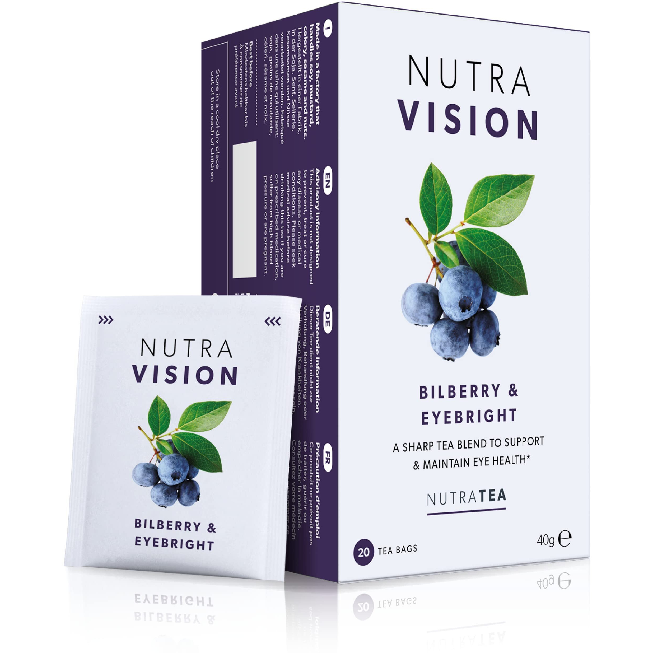 Nutravision - Eye Health Tea - Includes Bilberry & Eyebright - For General And Age-Related Eye Health - 20 Enveloped Tea Bags - By Nutra Tea - Herbal Tea