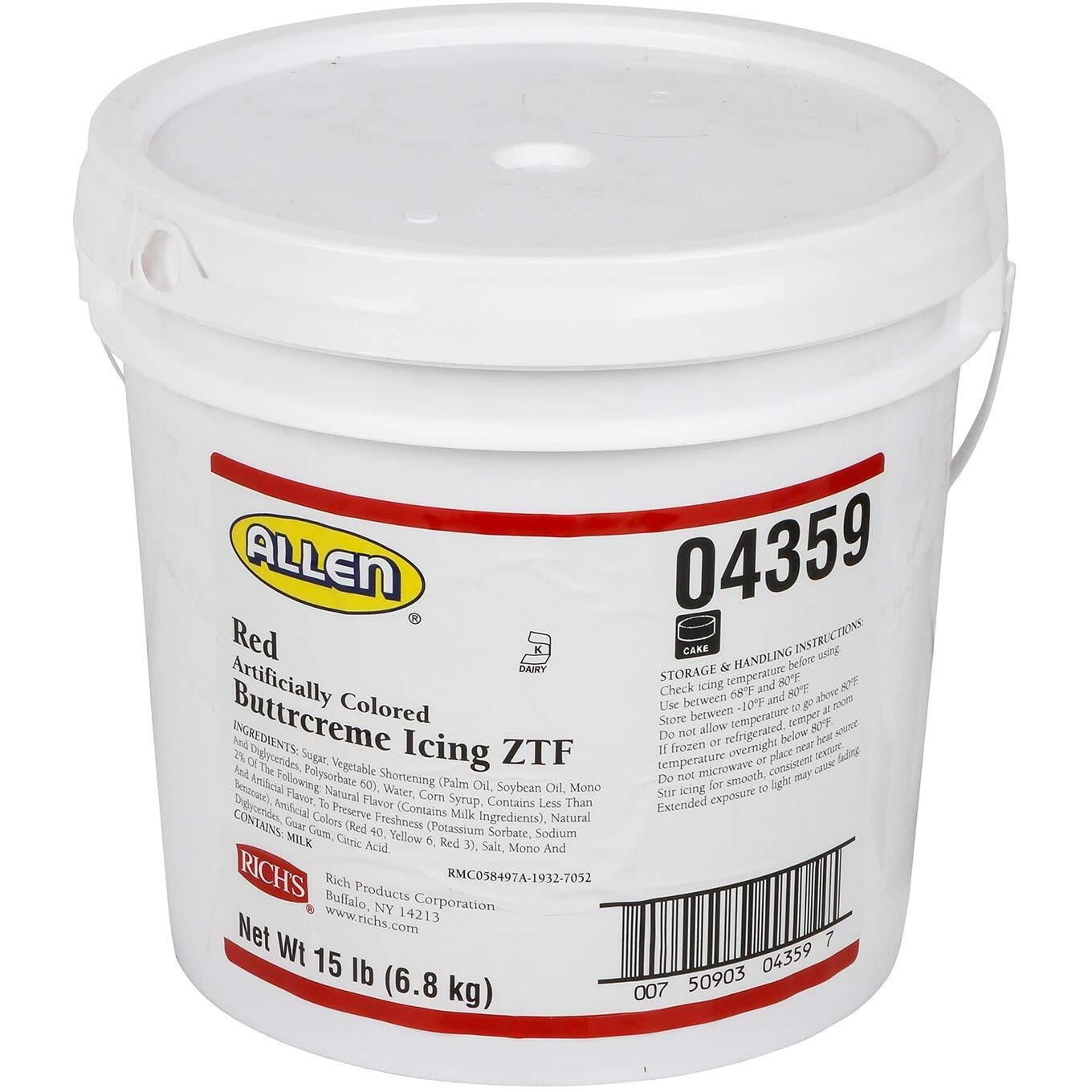 Rich's Jw Allen Pre-Whipped, Red Buttrcreme Icing Ztf, 15Lb Pail