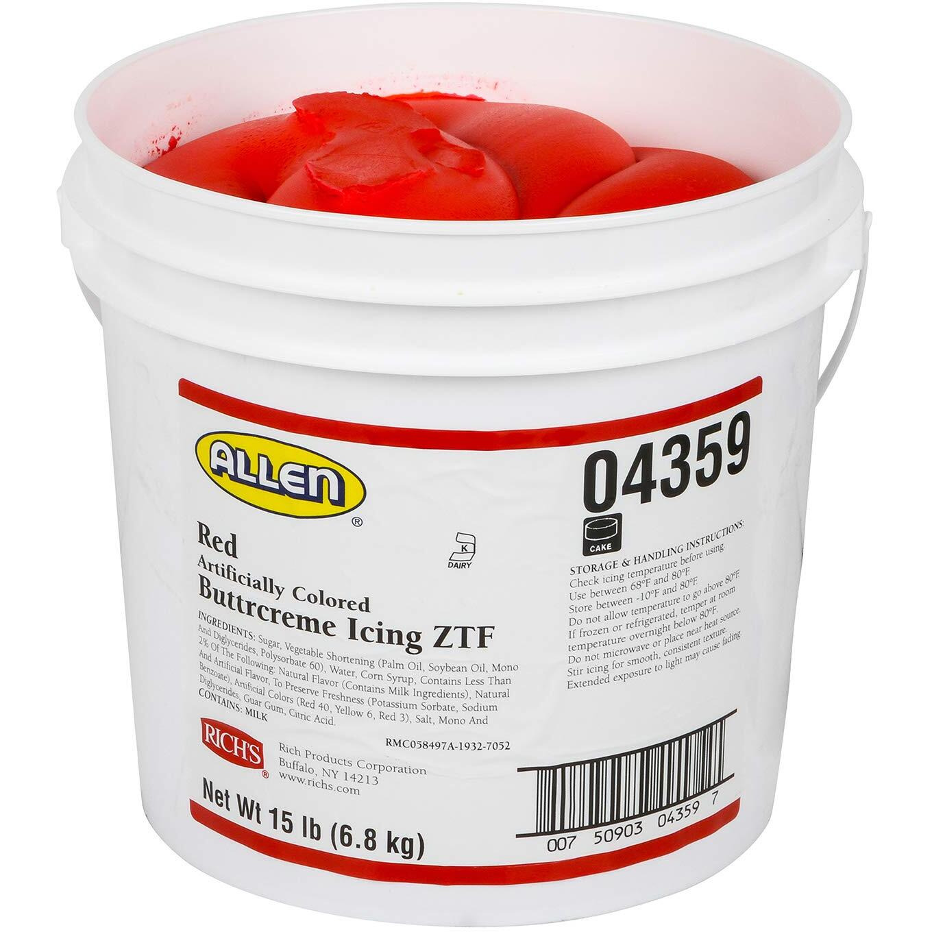 Rich's Jw Allen Pre-Whipped, Red Buttrcreme Icing Ztf, 15Lb Pail