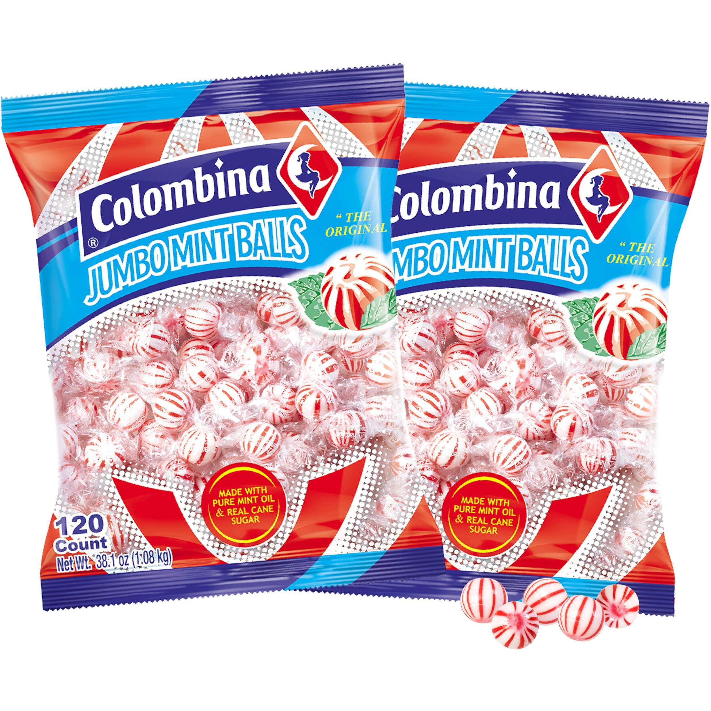 Colombina Jumbo Peppermint Balls, Individually Wrapped Red & White Hard Candy Delights, 2 Pack (240 Count)