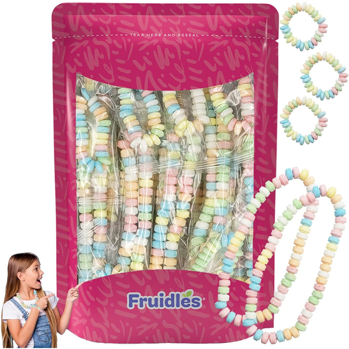 The Dreidel Company Stretchable Bracelet & Necklace Candy, Multicolor Fruit-Flavored Candy For Kids, And Party Favors, Individually Wrapped (12-Pack)