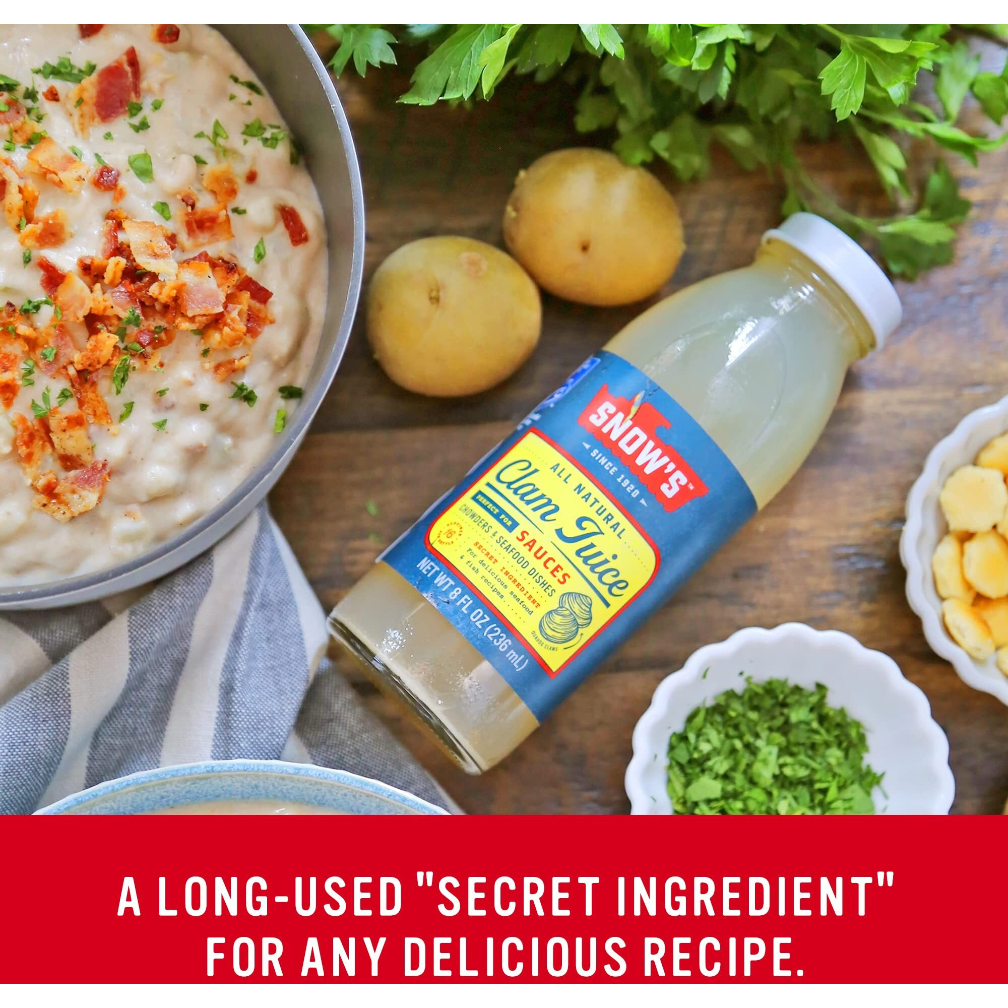 Snow's All Natural Clam Juice, 8 Oz Bottle (Pack Of 12) - Gluten Free, Keto Friendly - Great For Pasta & Seafood Recipes