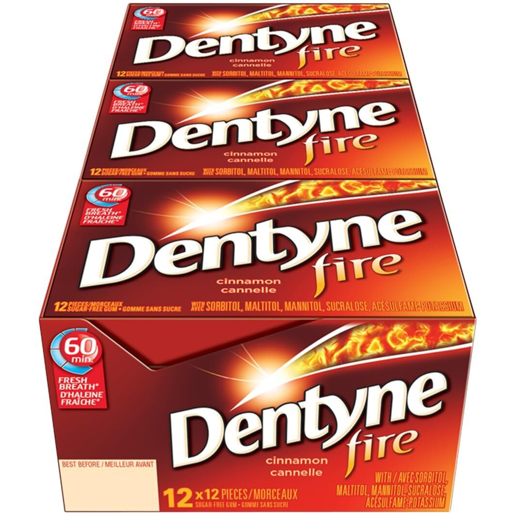 Dentyne Fire Spicy Cinnamon Sugar-Free Gum, 12 Pack