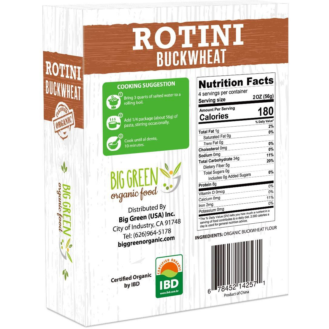 Big Green Organic Food- Organic Buckwheat Rotini, 8.8Oz, 100% Buckwheat, Gluten-Free, Non-Gmo, Vegan (1)
