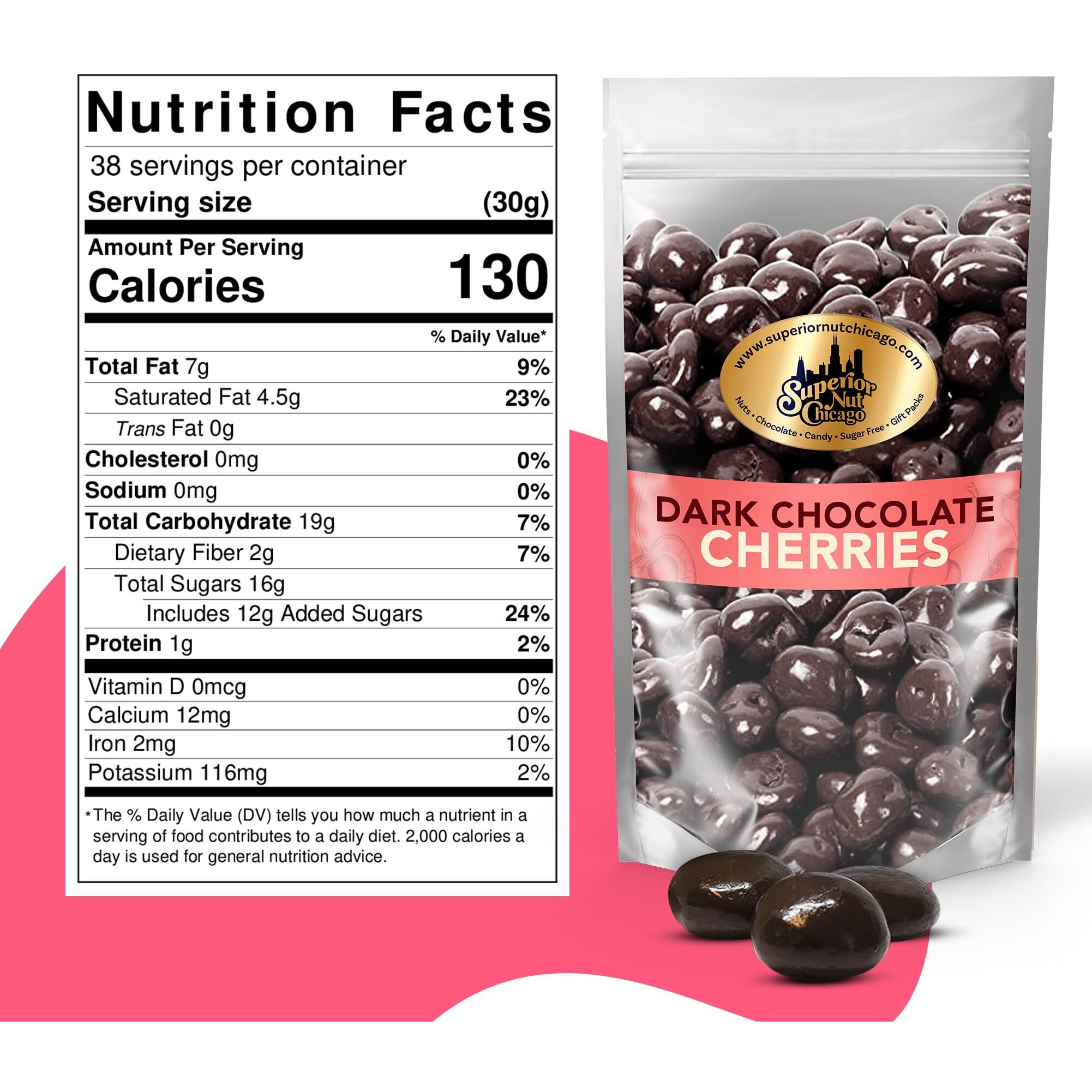 Superior Nut Chicago 64% Rich Dark Chocolate Covered Cherries - Sweet & Decadent - Natural Vitamin C, Fiber, & Potassium Source - Resealable 2.5 Lb Bag