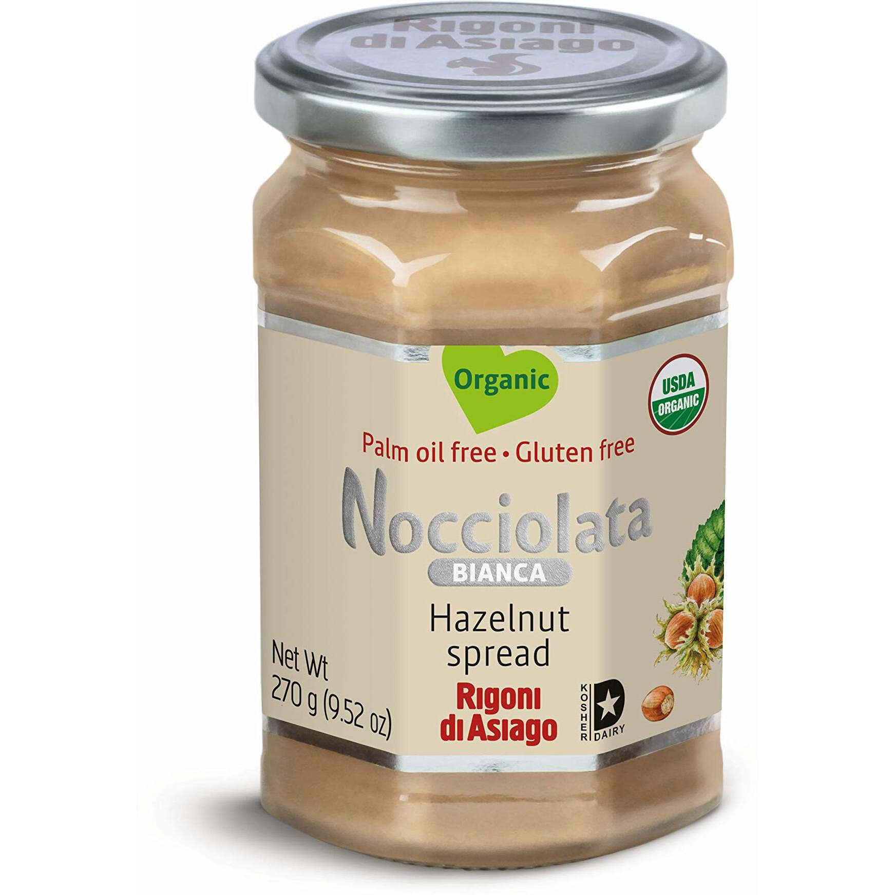 Rigoni Di Asiago Nocciolata Bianca Organic Hazelnut Spread, 9.52 Oz, Cocoa Free