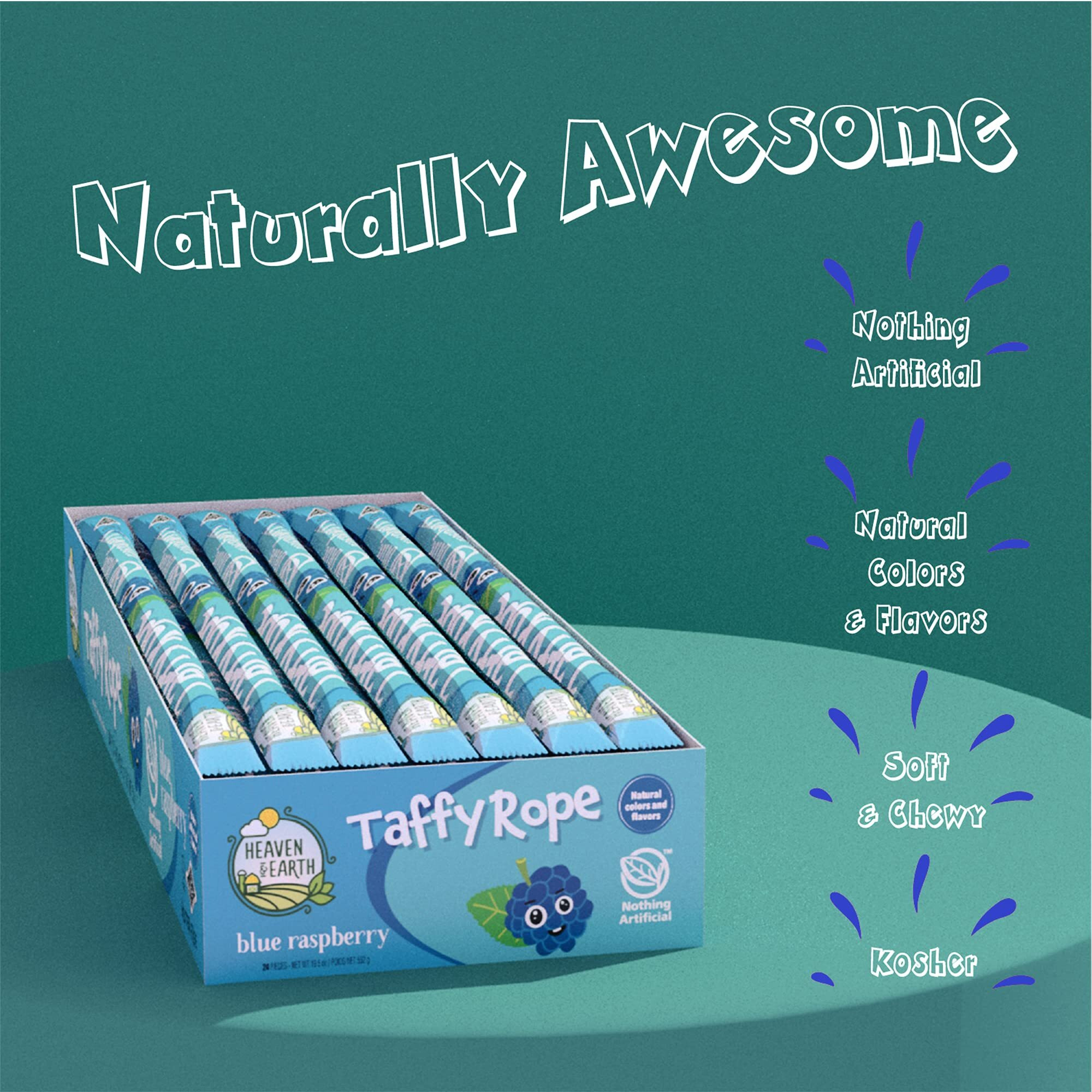 Heaven & Earth Blue Raspberry Taffy Rope 19.5Oz (24 Pack) | Made With Natural Colors & Flavors, No High Fructose Corn Syrup, Gluten Free, Nothing Artificial, Wonderfully Delicious