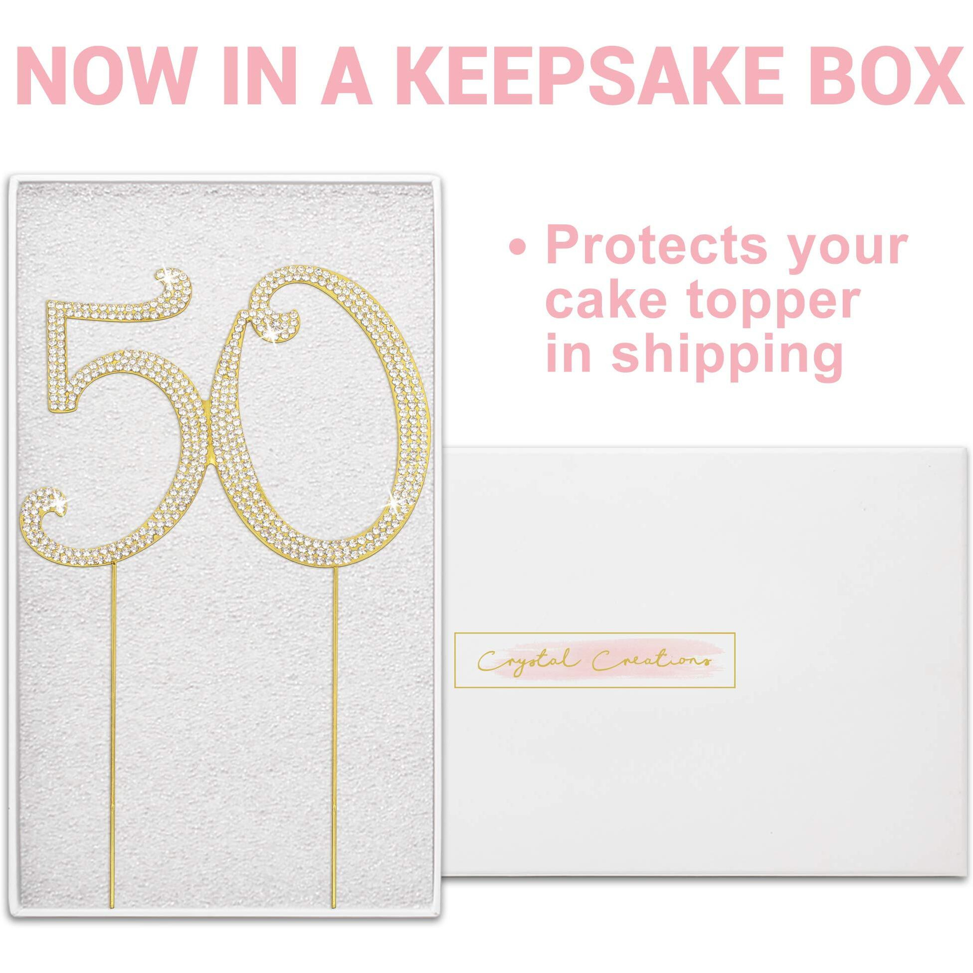 50 Cake Topper - Premium Gold Metal - 50Th Birthday Or Golden Anniversary Party Sparkly Rhinestone Decoration Makes A Great Centerpiece - Now Protected In A Box