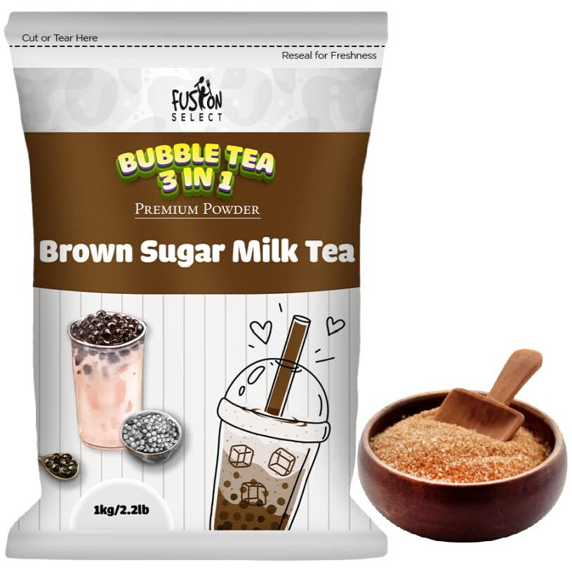 Fusion Select 2.2Lb Brown Sugar Milk Tea Powder Flavored-3-In-1 Drink Powder With Cream & Sugar - Instant Pre-Mixed Beverage For Hot Or Cold Blends Or Yummy Frappes