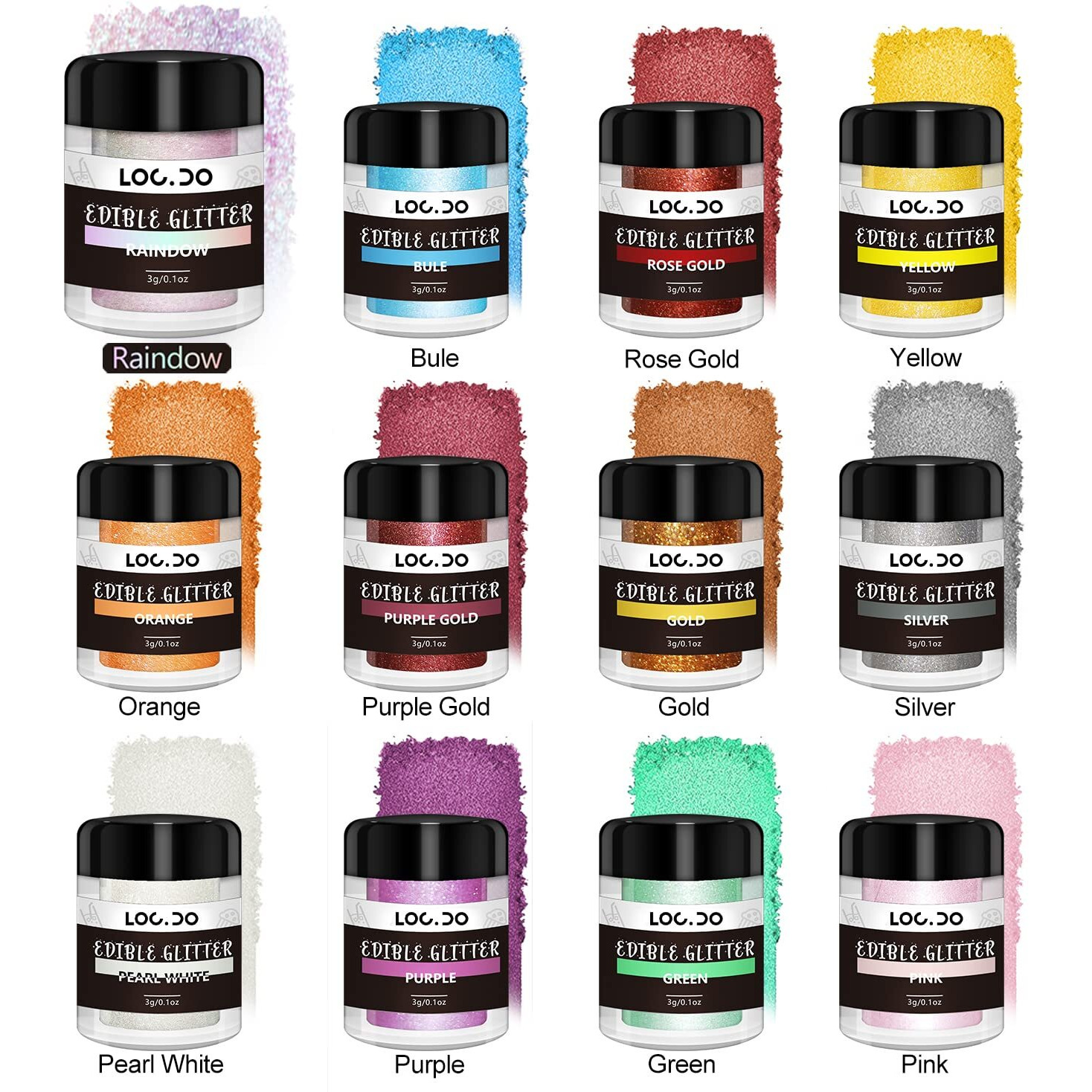 Edible Glitter 11+1 Colors Set, Food Grade Luster Dust, Edible Glitter For Drinks, Beer, Cake Decorating, Chocolates, Fondant, Strawberries, Cupcakes, Vegan And Gluten Free (3G/Bottle)