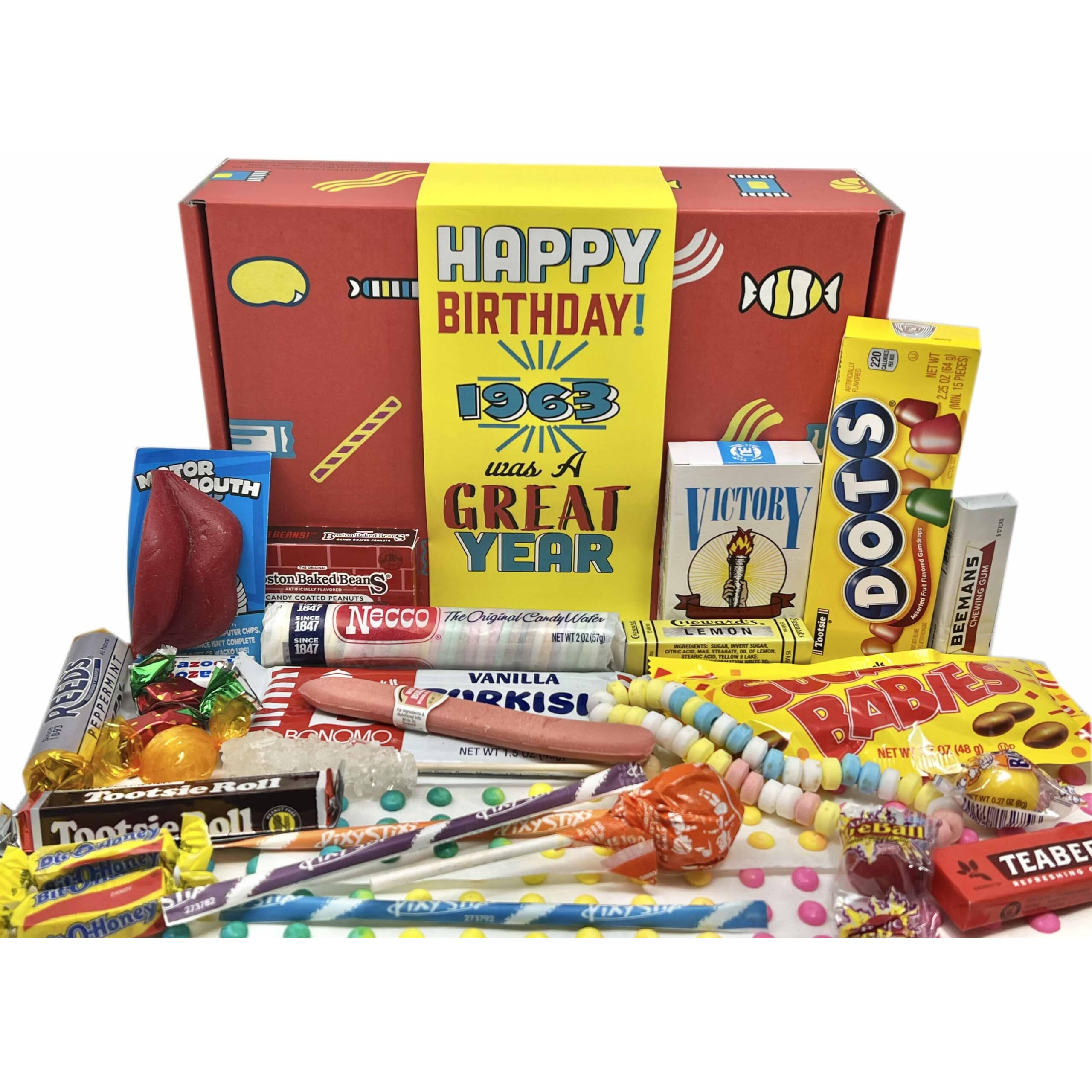 Retro Candy Yum 1963 Candy Birthday Box - Celebrate Your Loved One's 61St Birthday With Our Candy From 1963 - Candy From The 60S To Take A Trip Down Memory Lane - 1960S Nostalgia Gifts