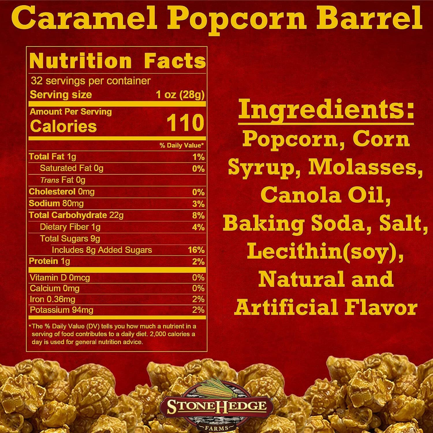Stonehedge Farms Caramel And Kettle Flavored Popcorn Barrels - 30 Ounce Reclosable Barrels - Two Pack - Made In Usa - Gluten Free