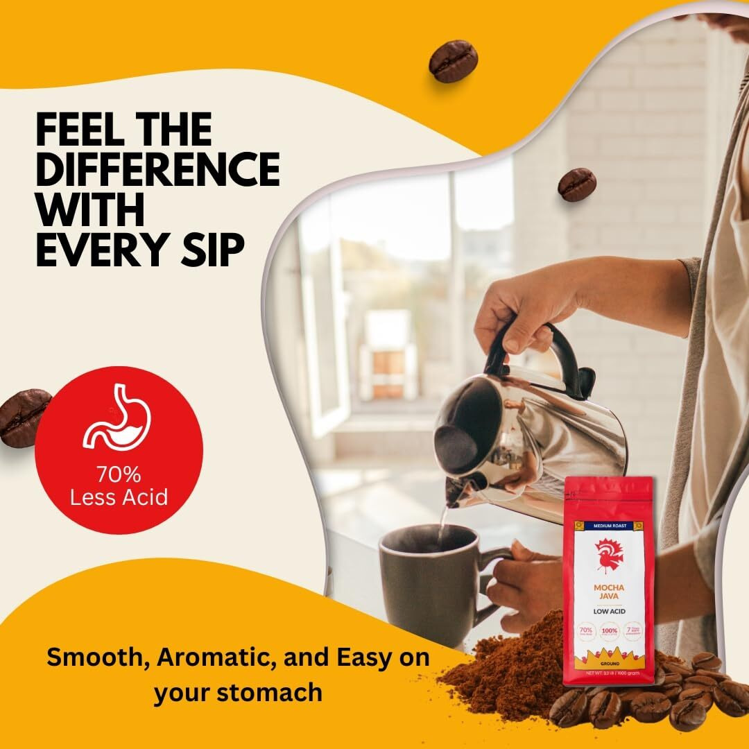 Puroast Low Acid Ground Coffee, Premium Mocha Java, High Antioxidant, 2.2 Lb