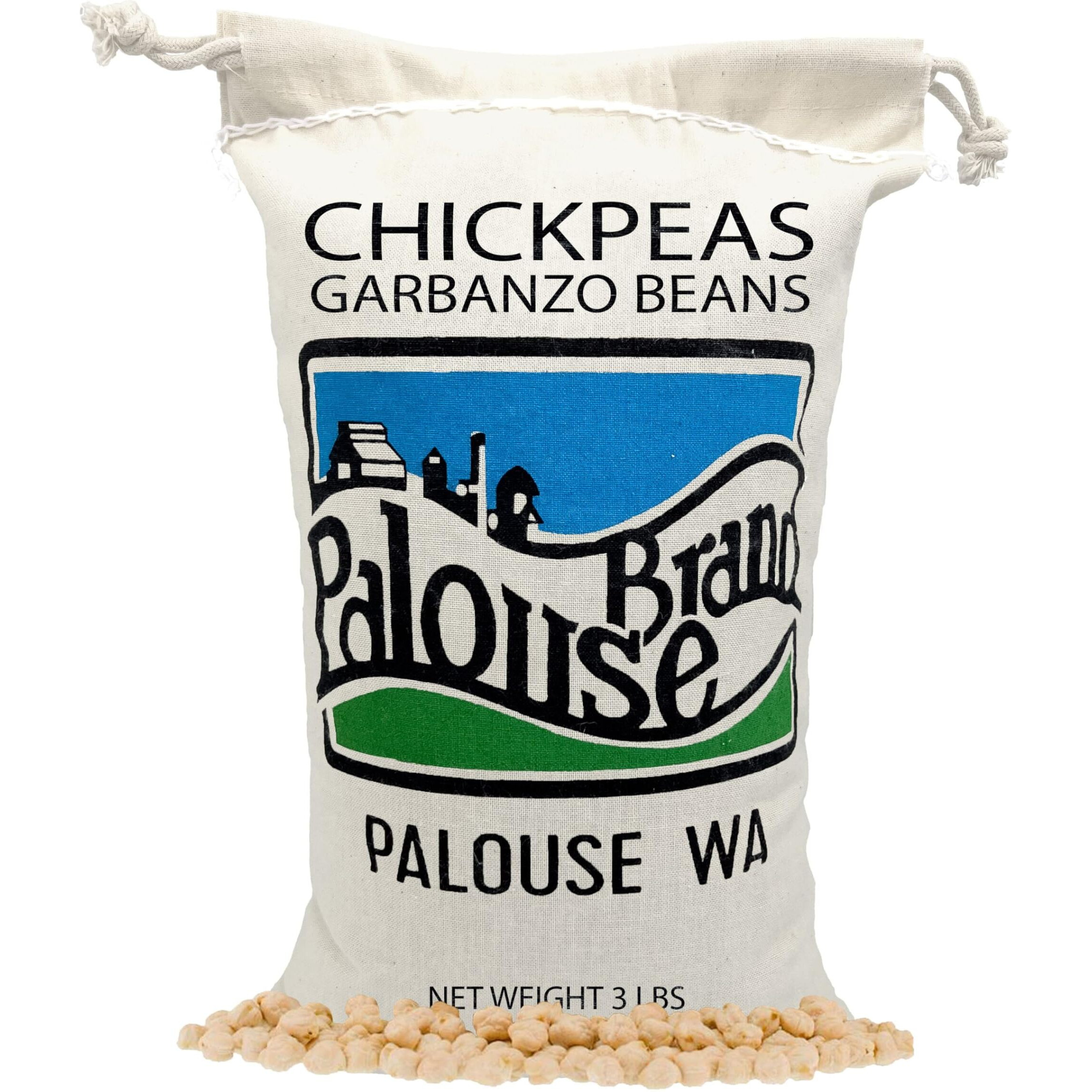 Chickpeas | Garbanzo Beans | 3 Lbs | Family Farmed In Washington State | Desiccant Free | Non-Gmo Project Verified | Kosher Parve | Usa Grown | Field Traced | Cotton Drawstring Bag