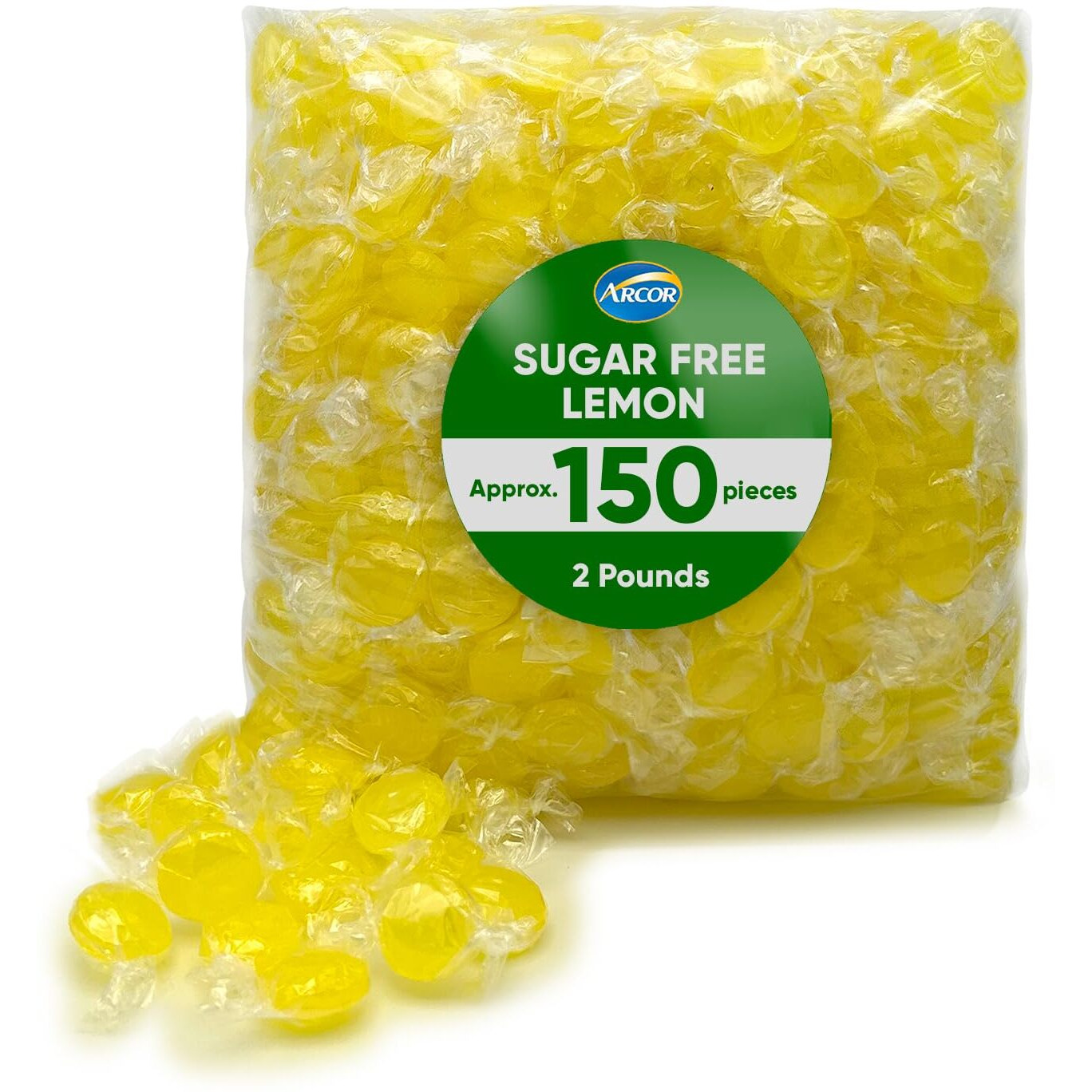 Arcor Lemon Drops Sugar Free Candy - Hard Candy Bulk - 2 Pound Of Approx 150 Sugar Free Mints Candies - Bulk Candy Individually Wrapped - Christmas Candy - Hard Lemon Candy - Sf Lemons Fresh Pack - Holiday Candy Bulk - Sugar Free Christmas Candy