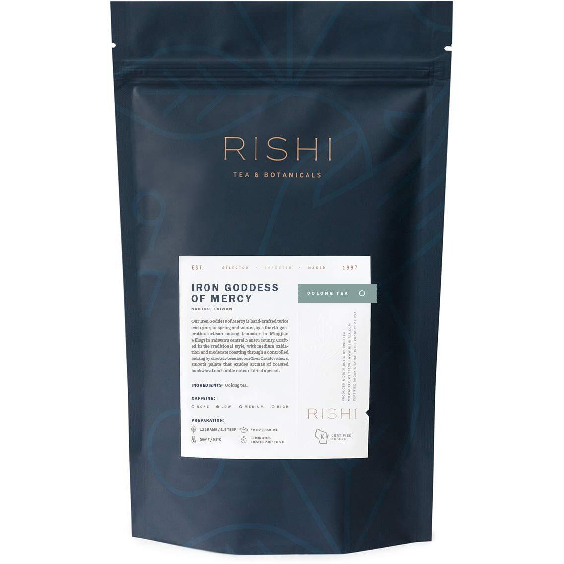 Rishi Tea Iron Goddess Of Mercy Oolong Tea - Organic, Caffeinated Loose Leaf Tea, Artisan Ball-Rolled Oolong Tawianese Tea - 16 Ounces, 50+ Servings