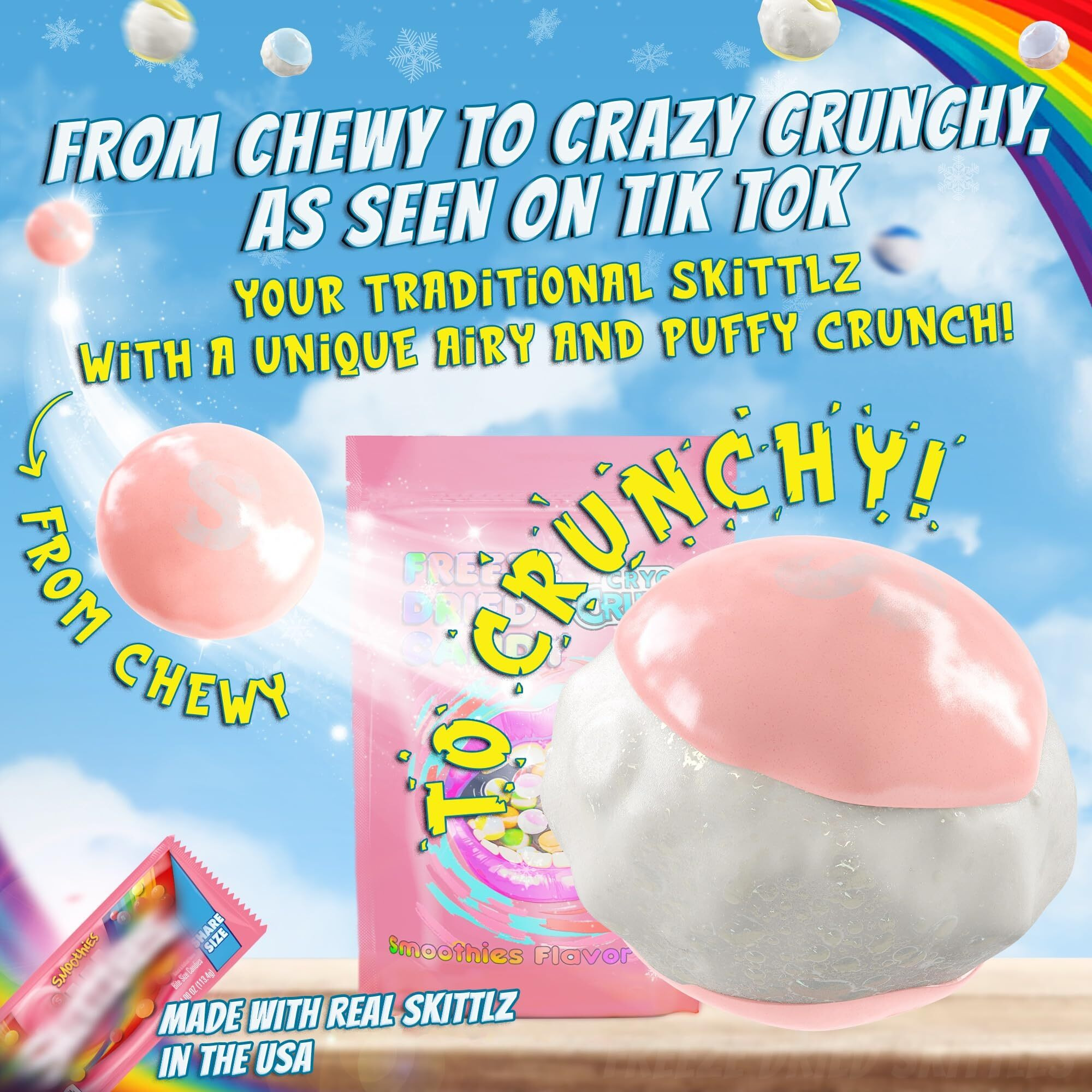 Freeze Dried Skittles Smoothie Flavor (10Oz) Made From Skittles By Primary Colors Candy - Freeze Dried Candy Usa Made Freeze Dry Candy - Dry Freeze Candy