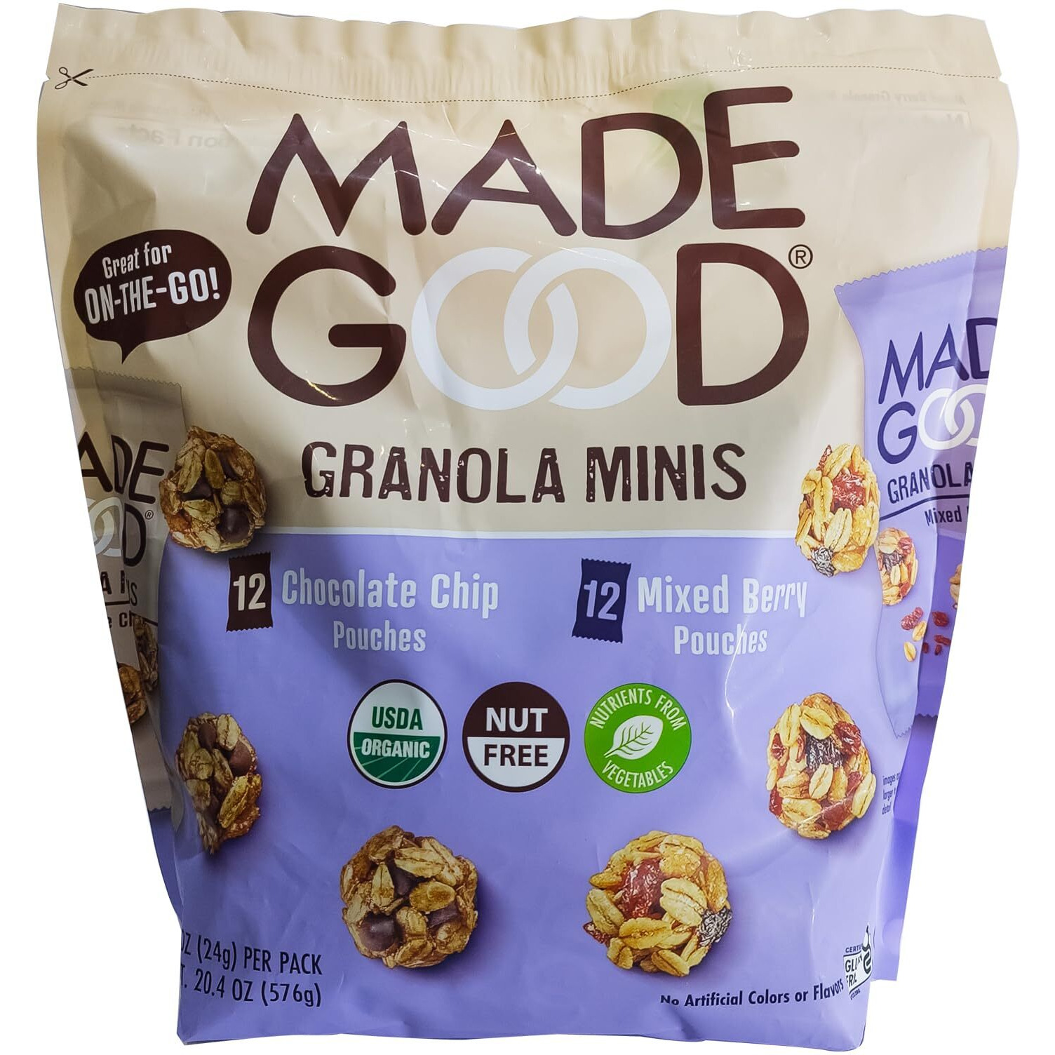 Madegood Organic Granola Minis 24-Bag Organic Snack Variety Pack, Gluten Free Mon Gmo Vegan Nut Free Individually Wrapped Snack Packs