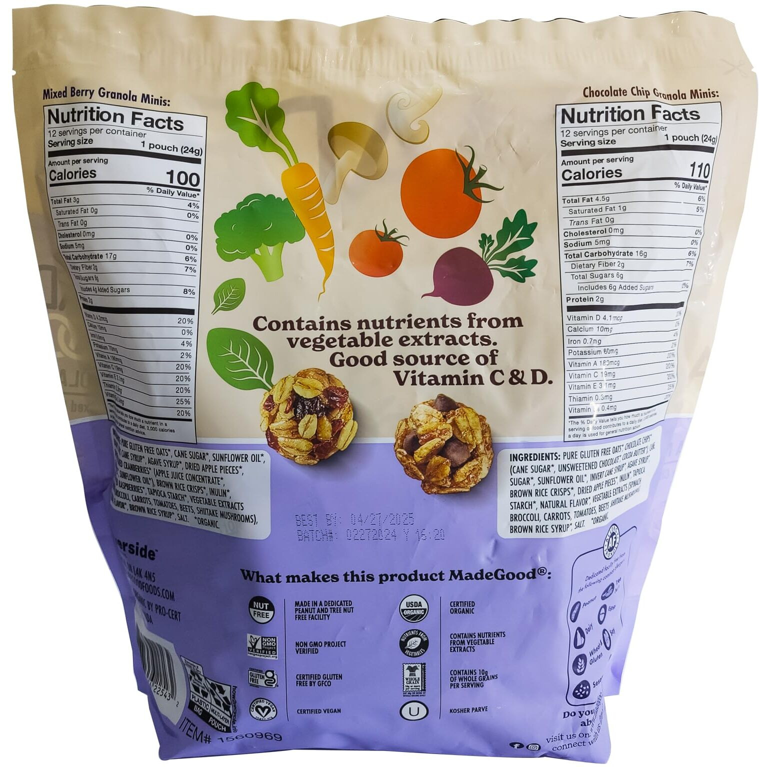 Madegood Organic Granola Minis 24-Bag Organic Snack Variety Pack, Gluten Free Mon Gmo Vegan Nut Free Individually Wrapped Snack Packs