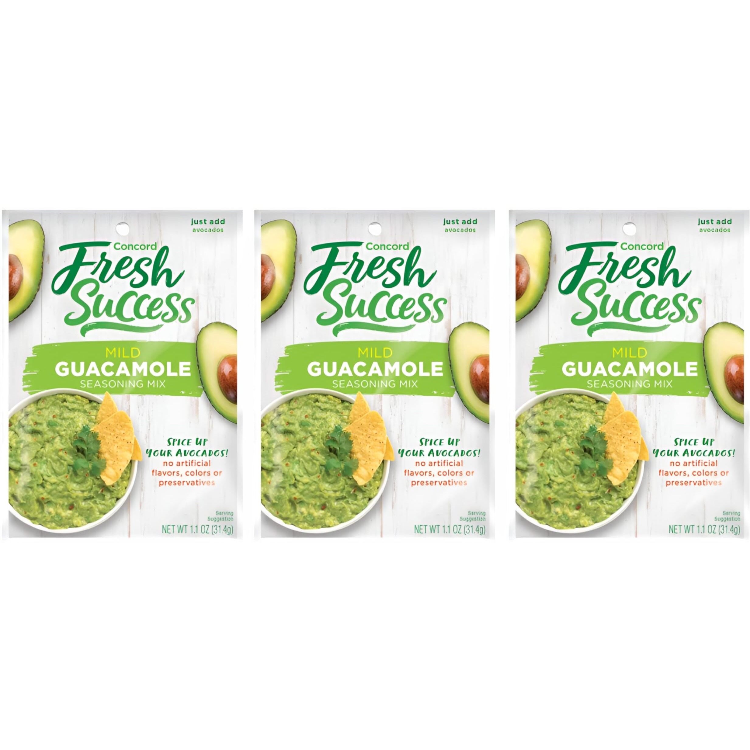 Concord Foods Classic Mild Guacamole Mix Authentic Flavor For Dips, Avocados, And Salsas With Natural Flavor And Easy Preparation - Perfect For Homemade Guacamole - 1.1 Oz Packet Pack Of 3
