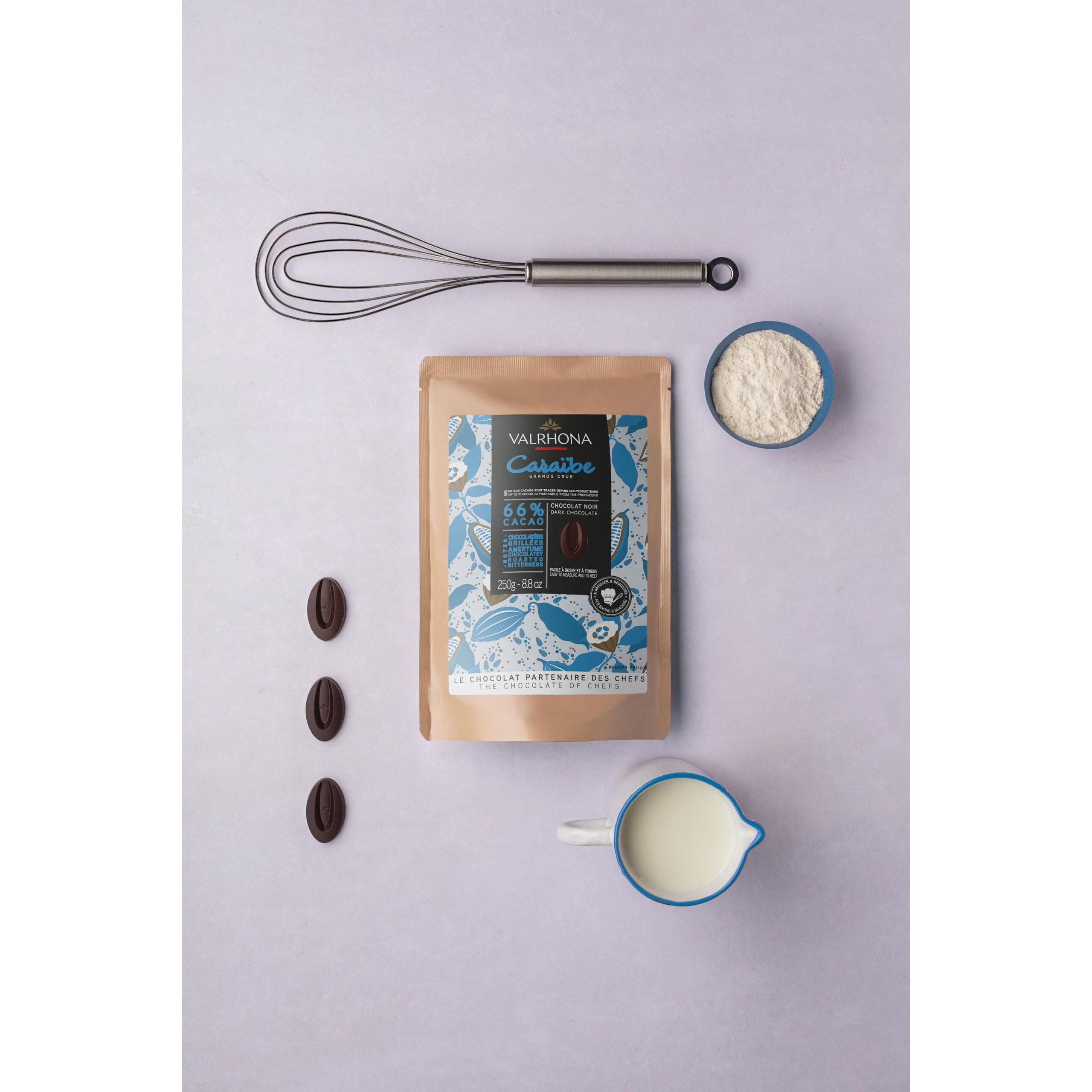 Valrhona Dark French Semisweet Chocolate Discs For Baking (Feves). Premium Carabe 66% Cacao Grand Cru Blend. Better Than Chocolate Chips, Perfect For Cookies, Cakes, Mousses, Frostings, Hot Chocolate