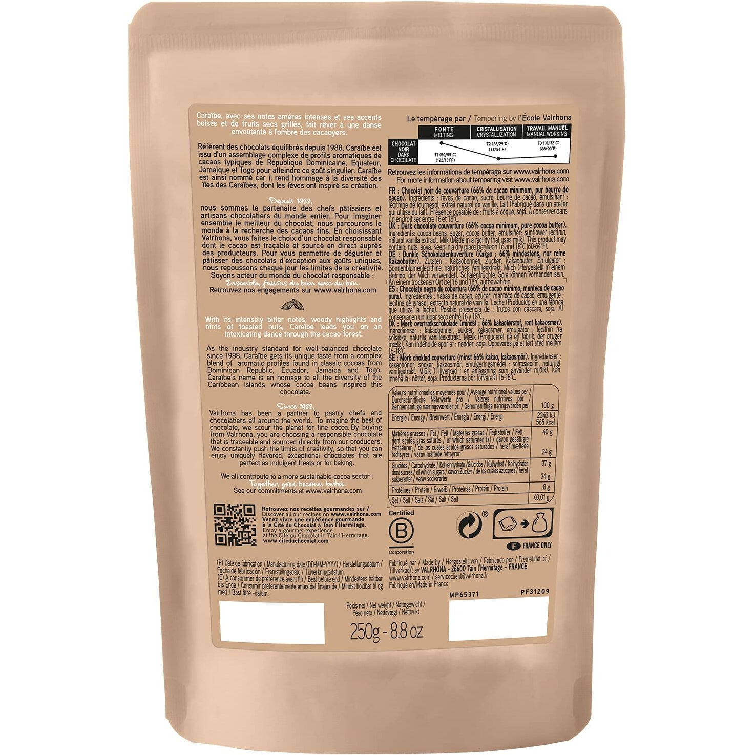 Valrhona Dark French Semisweet Chocolate Discs For Baking (Feves). Premium Carabe 66% Cacao Grand Cru Blend. Better Than Chocolate Chips, Perfect For Cookies, Cakes, Mousses, Frostings, Hot Chocolate