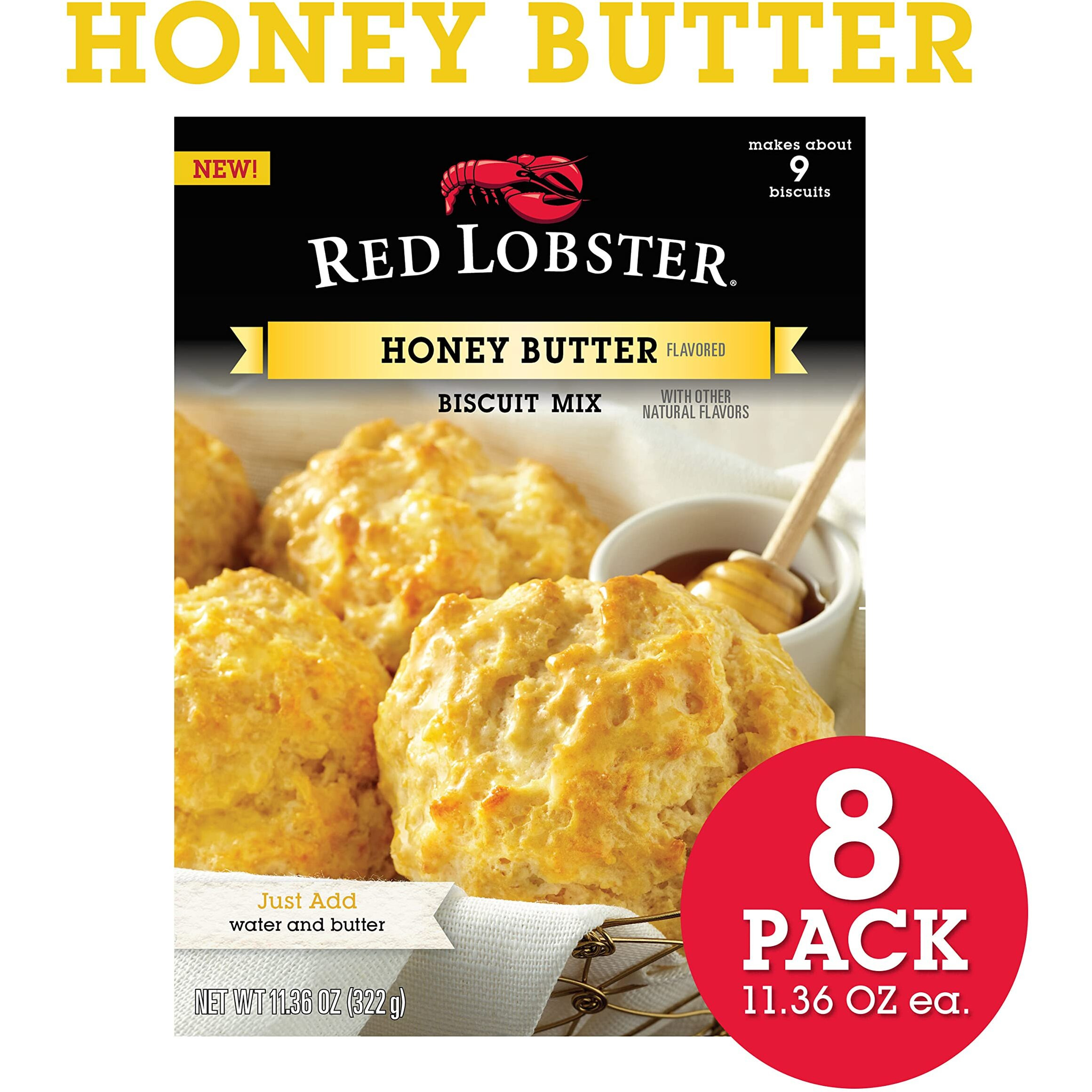 Red Lobster Honey Butter Flavored Biscuit Mix, Easy To Make, Makes Warm & Fluffy Biscuits, 11.36-Ounce Boxes (Pack Of 8), Packaging May Vary