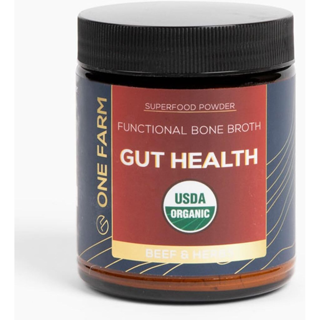 One Farm By Waayb Gut Health, Organic Gut Soothing Blend And Prebiotic Blend, Non-Gmo, Prebiotics With Bone Broth, Turkey Tail Mushroom, Slippery Elm, And Marshmallow Root For Gi Health