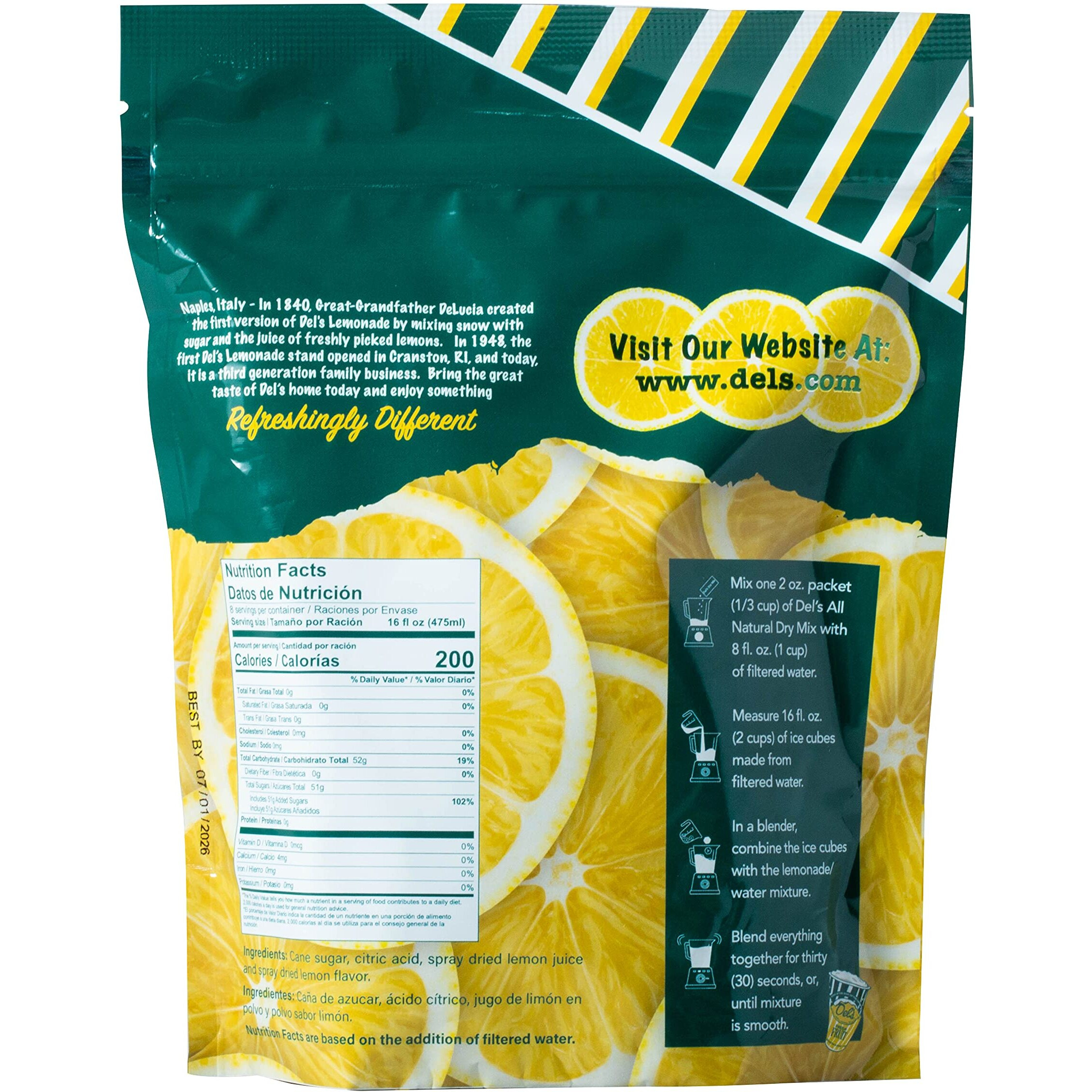 Del's Lemonade All Natural Frozen Lemonade 8 Packet Pouch