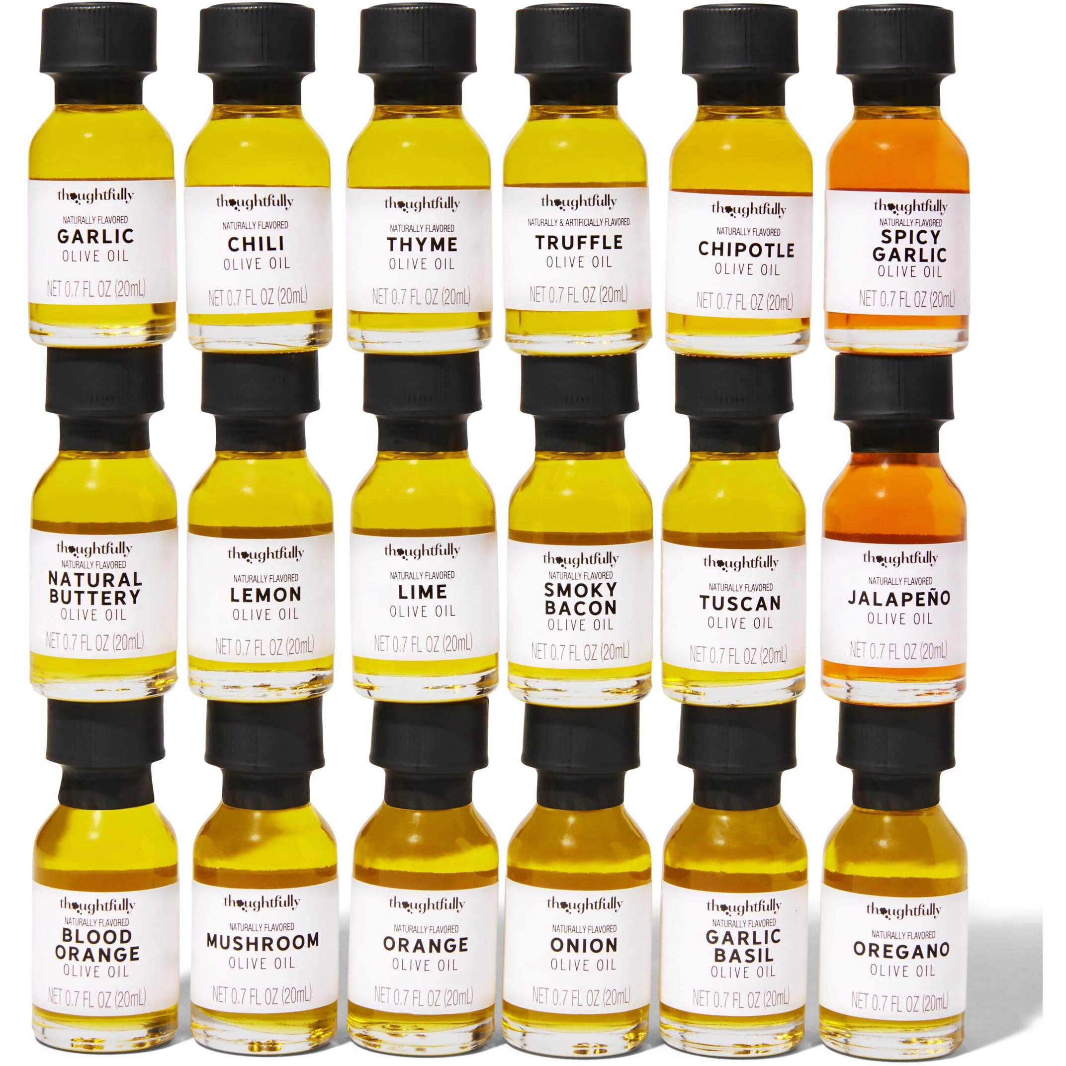 Thoughtfully Gourmet, Olive Oil Sampler Gift Set, Includes Uniquely Flavored Extra Virgin Cold Pressed Spanish Olive Oil, Flavors Include Garlic, Chili, Chipotle And More, Pack Of 18