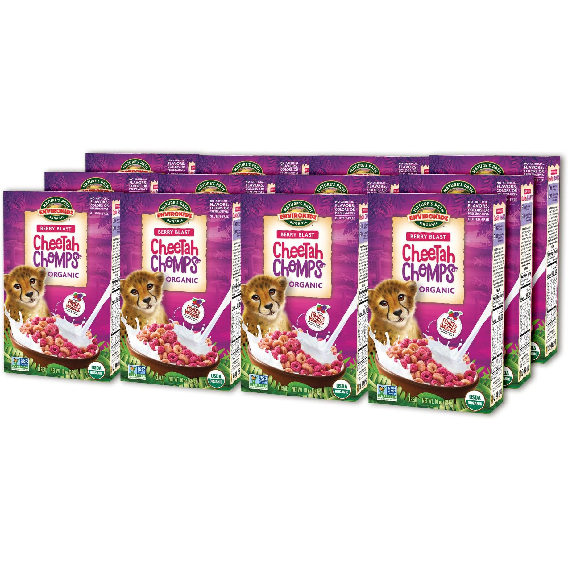 Envirokidz Cheetah Chomps Organic Berry Blast Cereal, 10 Ounce (Pack Of 12), Gluten Free, Non-Gmo, Envirokidz By Nature's Path