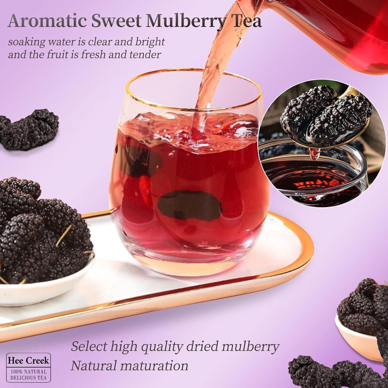 Hee Creek Dried Mulberries Black Mulberries Black Mulberry Tea Wild Black Mulberry Dried Fruit No Sugar Added & No Additives  280G/10Oz