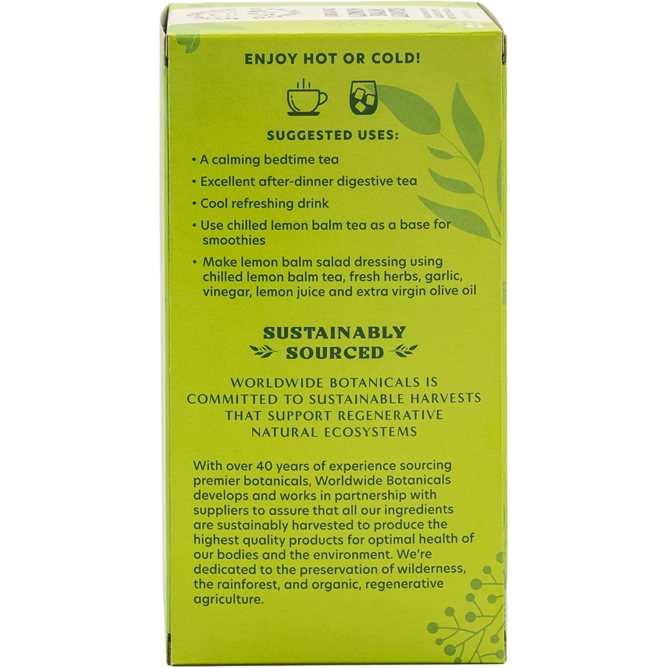 Worldwide Botanicals Organic Lemon Balm Tea - 50% More Herbs With 2.25G Per Tea Bag - 100% Pure Lemon Balm Leaves, Kosher, 25 Tea Bags
