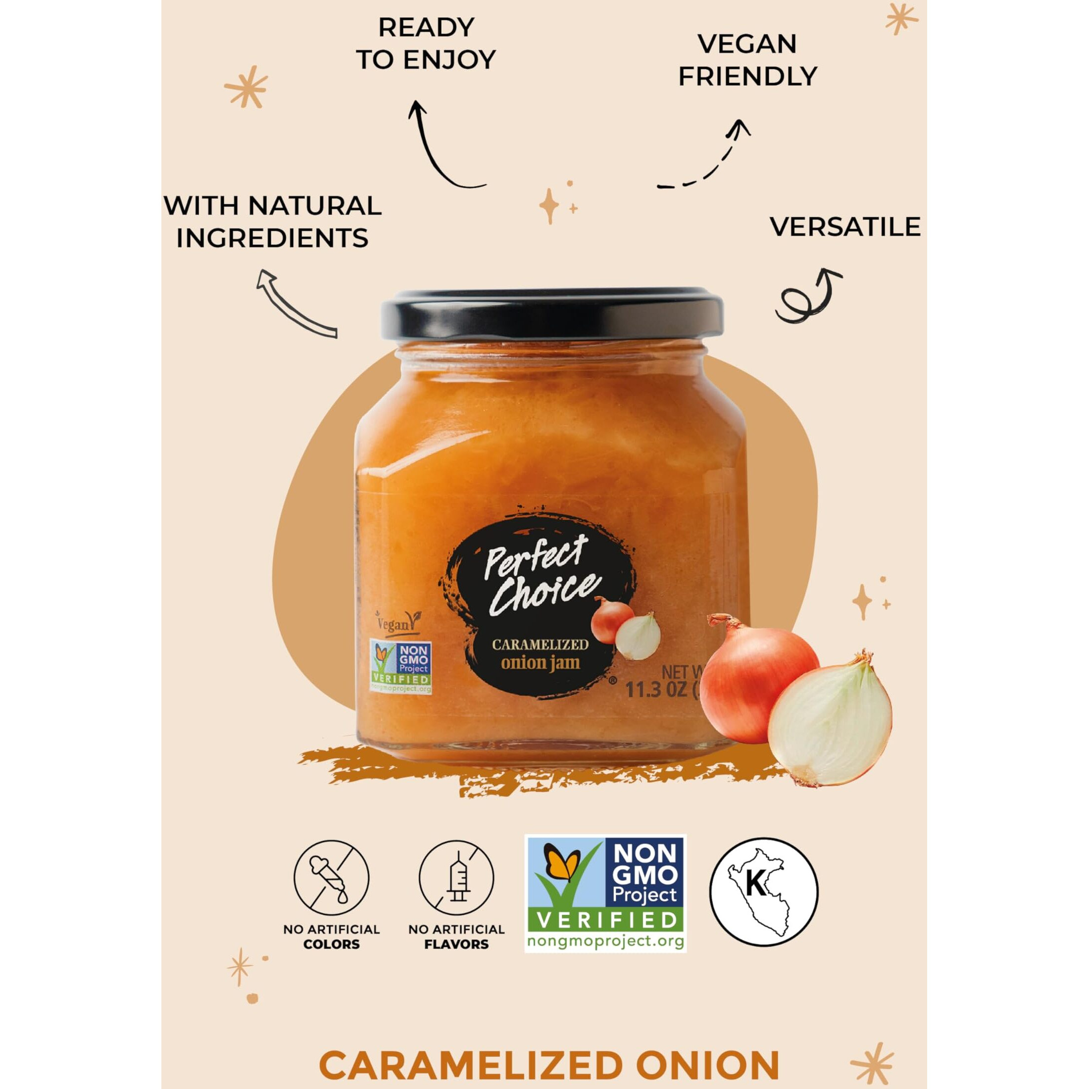 Perfect Choice Caramelized Onion - Delicious Spread On Burgers, Meats, Cheeses & More - Ready-To-Eat - 11.3 Oz (Pack Of 3)